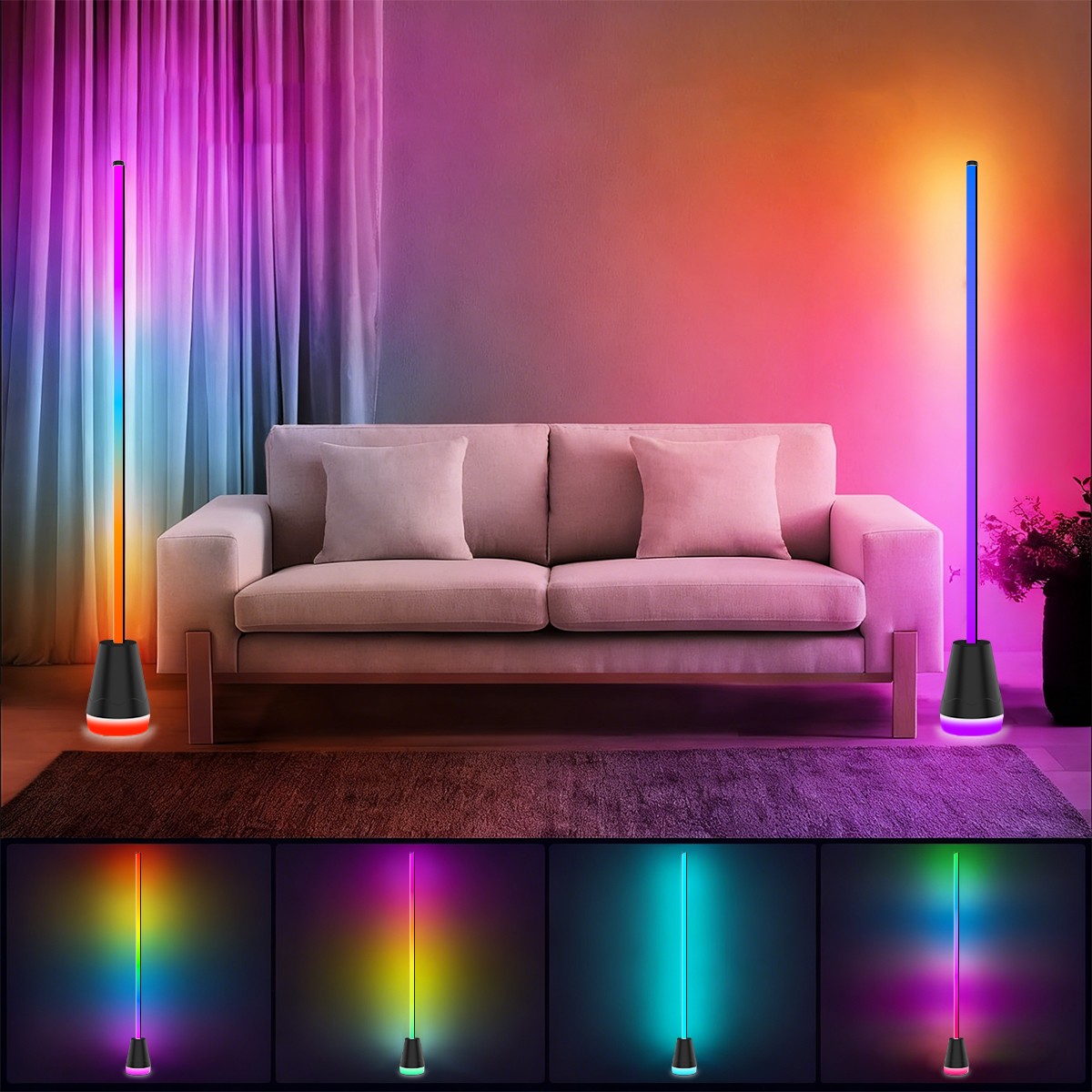 2pc 56″ Smart LED Floor Lamp RGB Remote & APP Control Music Sync Corner Lighting