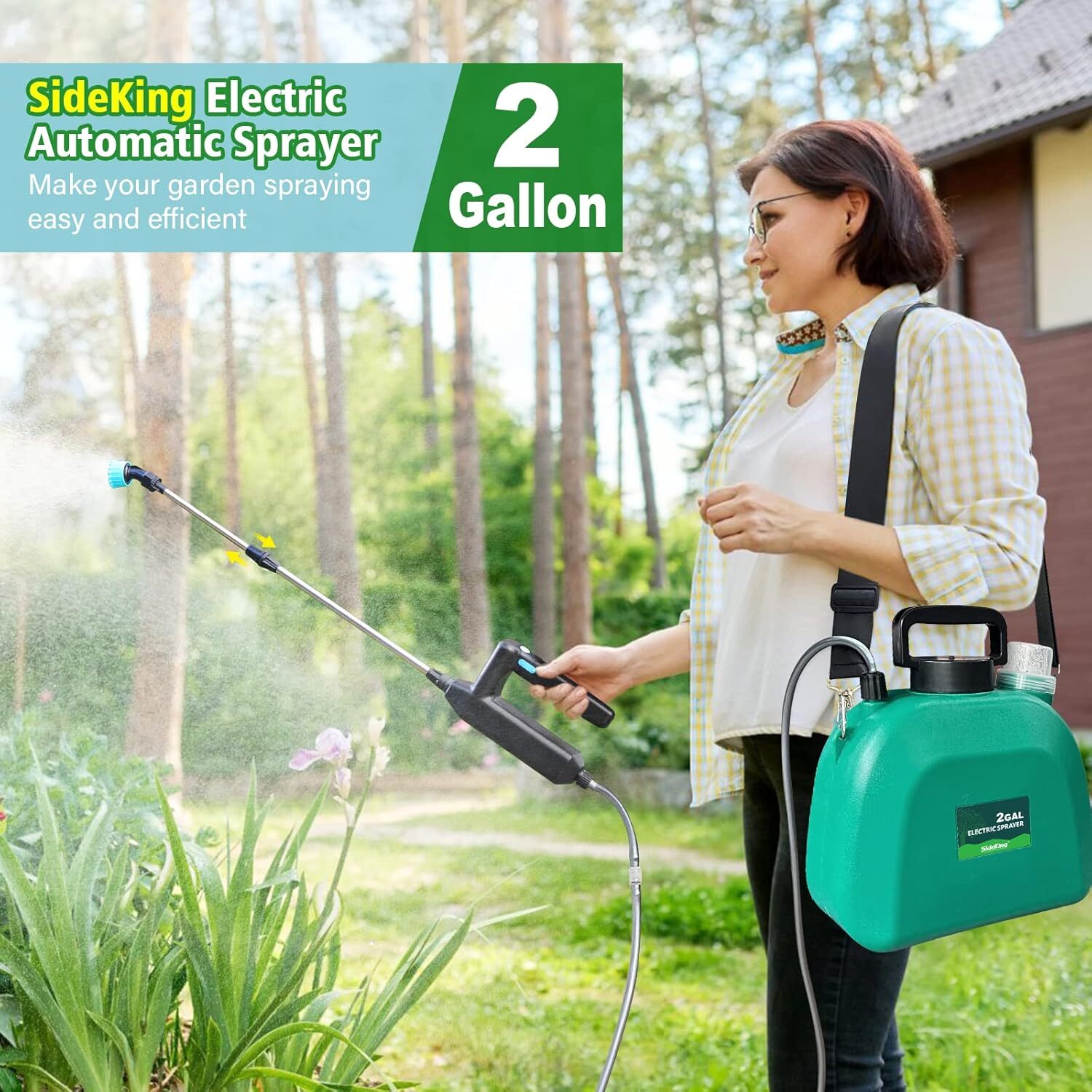 2Gallon Battery Powered Sprayer Electric Sprayer 3 Mist Nozzles Retractable Wand