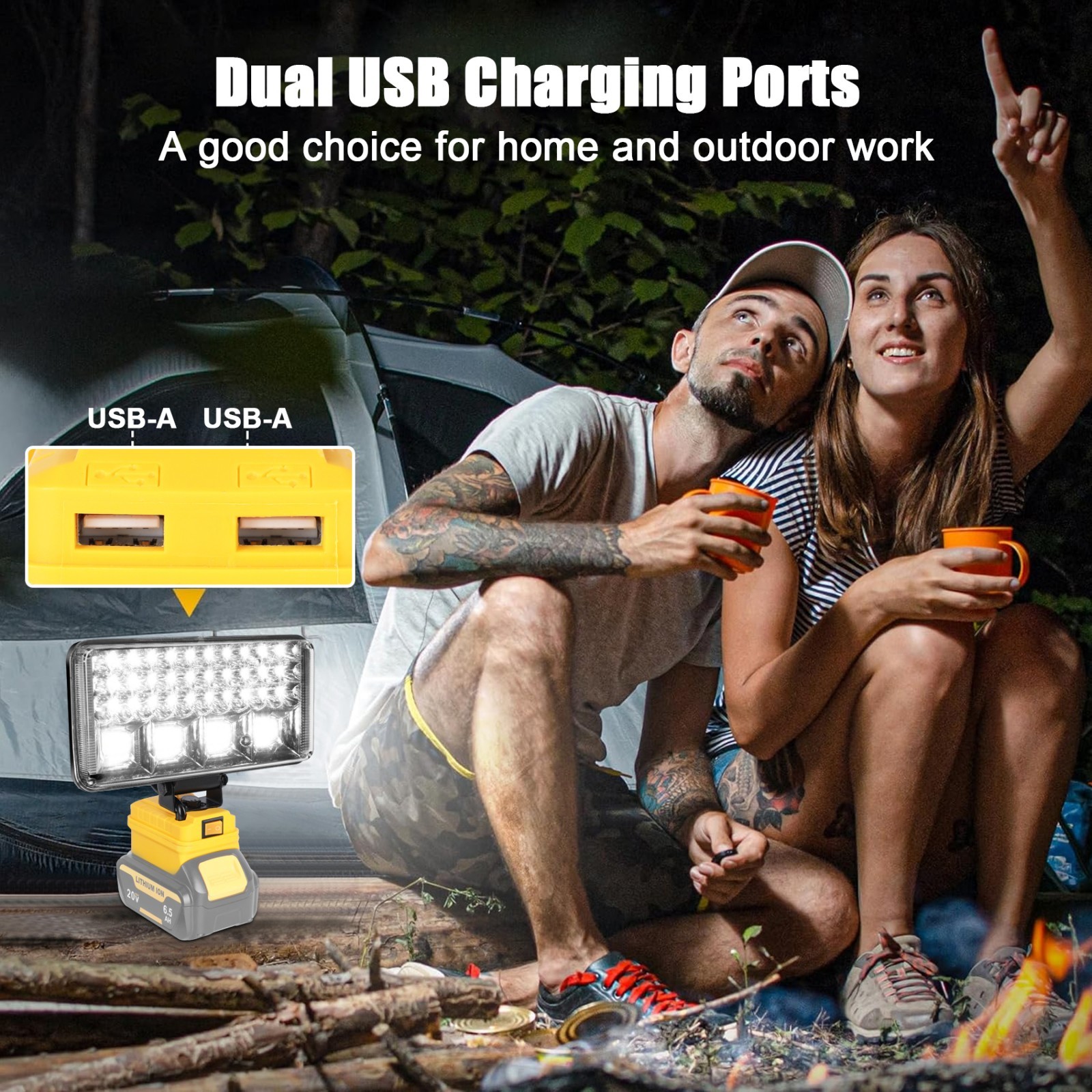 LED Work Light for De walt 20V Battery, 90W 6800LM Flashlight with USB Port