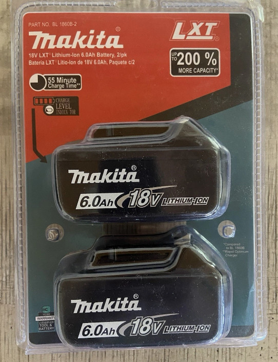 (2) NEW Makita BL1860B-2 18V LXT Lithium-Ion 6.0 Ah Battery – USA SHIP