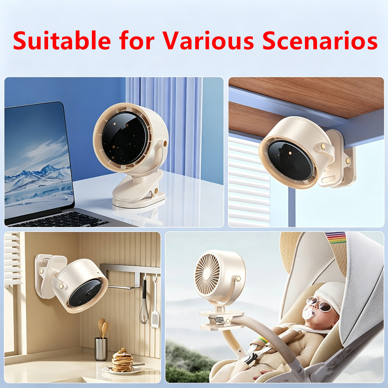NEW Clip-On USB Desktop Small Fan, Stepless Speed Adjustment with LED display