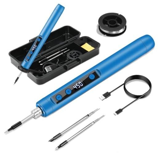 Cordless Soldering Iron Kit, 1100mAh Battery USB Rechargeable, LCD Digital |