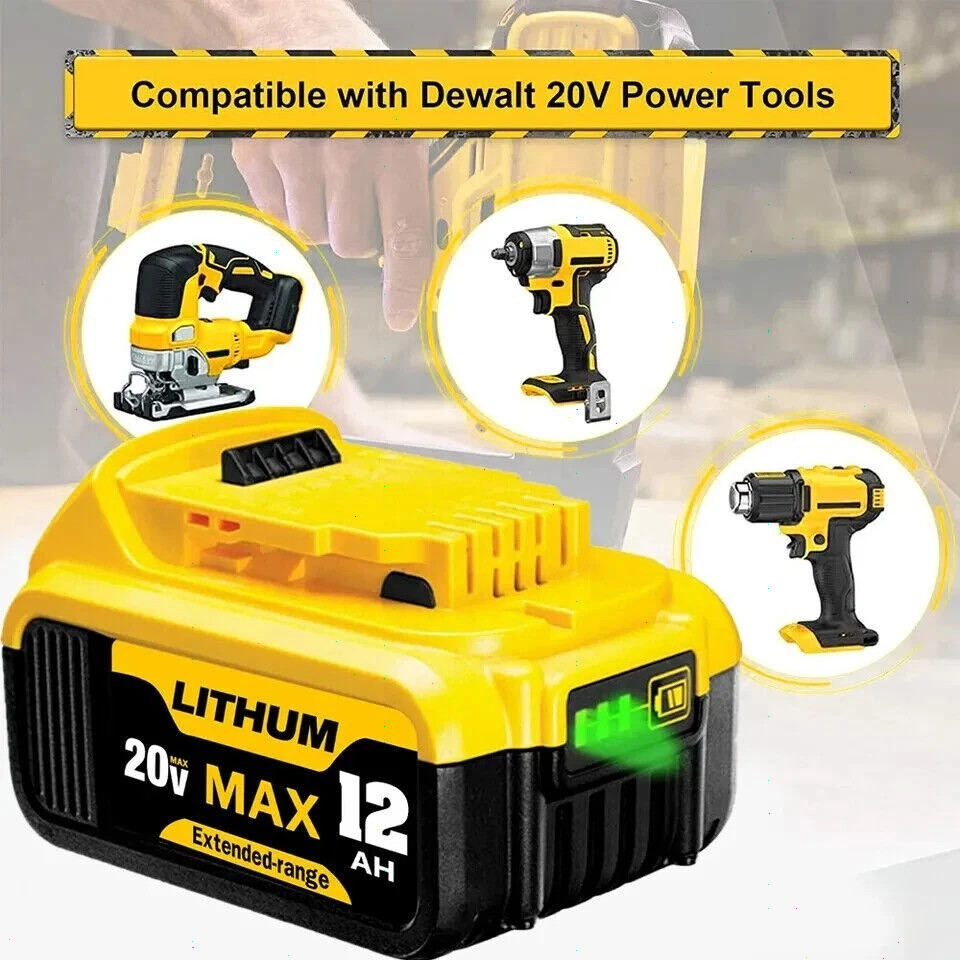2Pack For DeWalt 20V 20 Volt Max XR 12.0AH Lithium Battery DCB206-2+Dual Charger