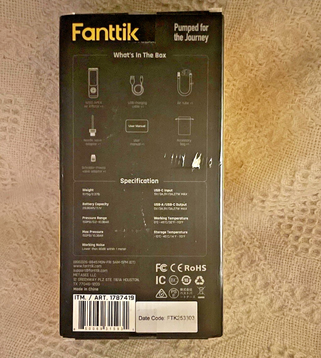 Fanttik S200 APEX Multifunction Air Inflator 150 PSI Portable Air Compressor New