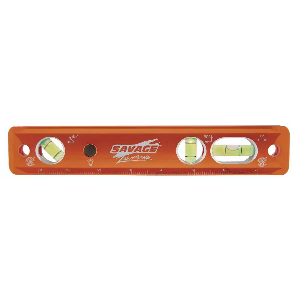 9 In. Aluminum Lighted Magnetic Torpedo Level with 3 Bubble Vials, Etched Ruler
