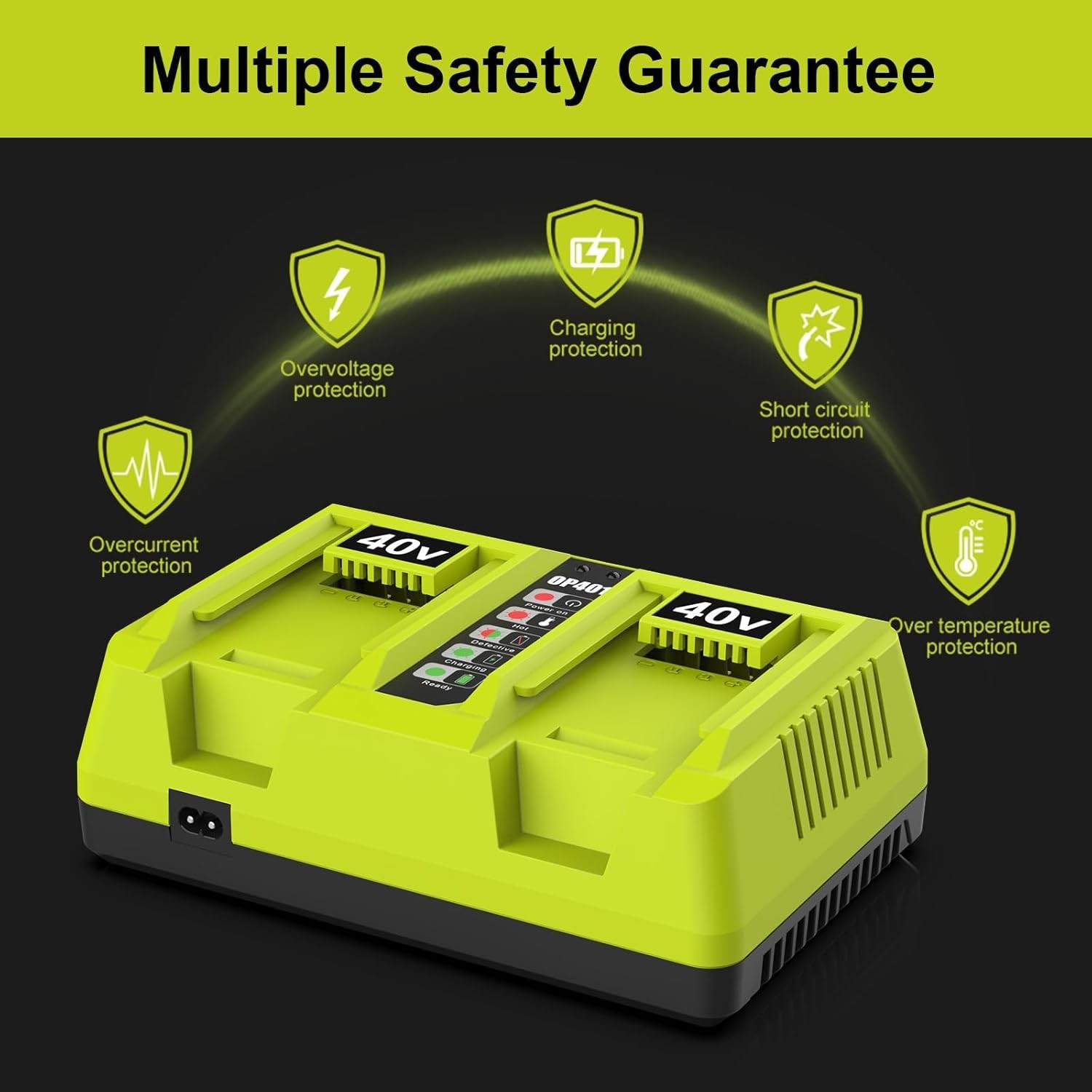 For Ryobi 40V Battery 2 Port OP401 Fast Charger Fit OP4015 OP4026 OP4040 OP4050