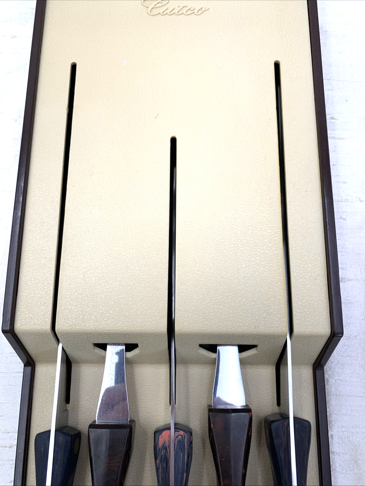 CUTCO 5 Pc Swirl Carving Knife Set w/ Wall Mount Tray 1724 1726 1729 1727 1725