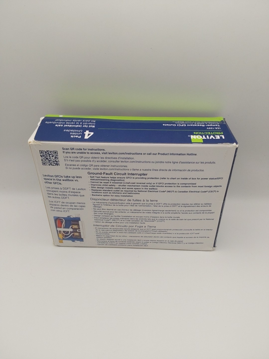 Leviton 15A 125V Tamper Resistant GFCI Outlet – White (4 Pack) GFTR1-R4W New D3