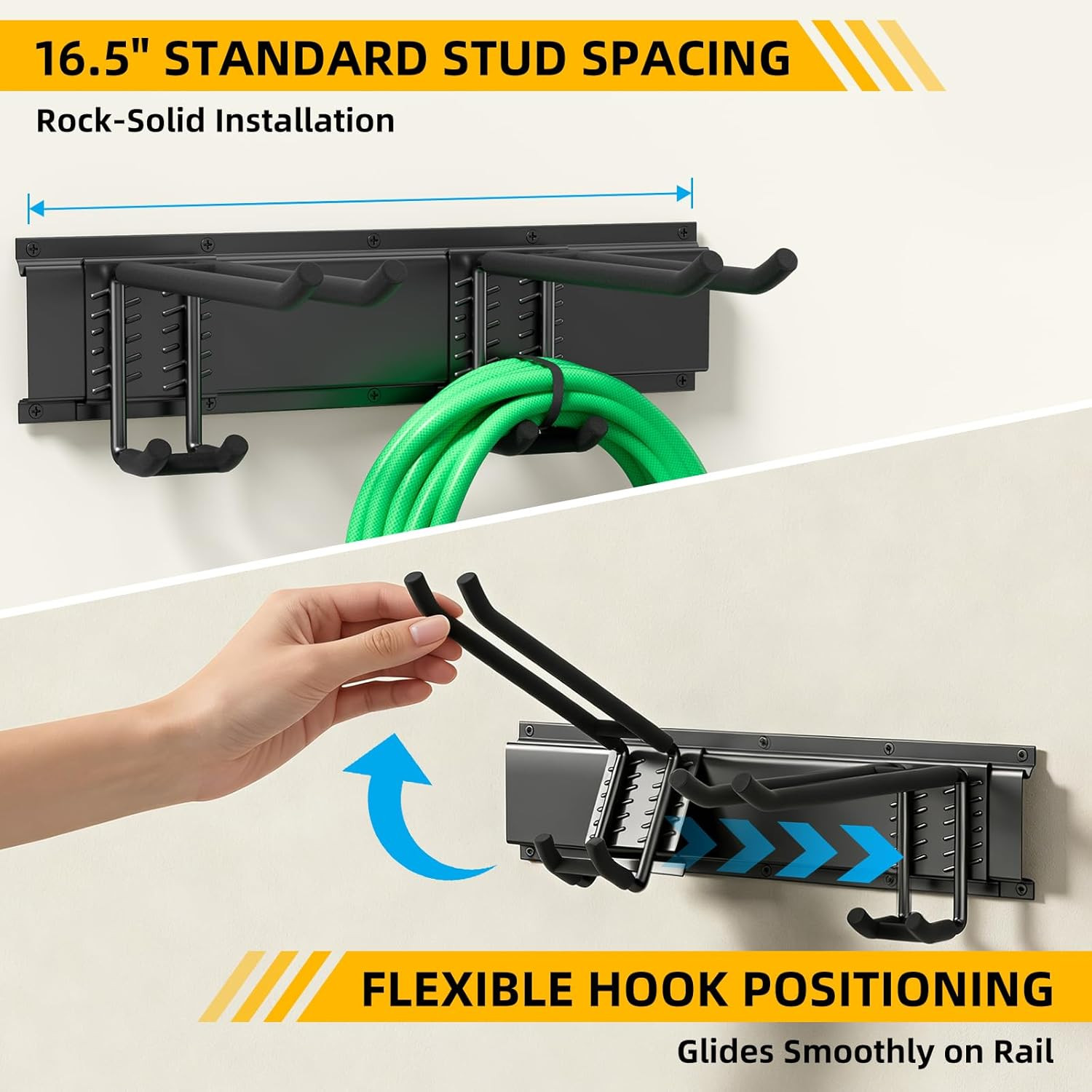 Garage Tool Organizer Wall Mount with 49.5 Inches Rails and 6 Double-Layer Hooks