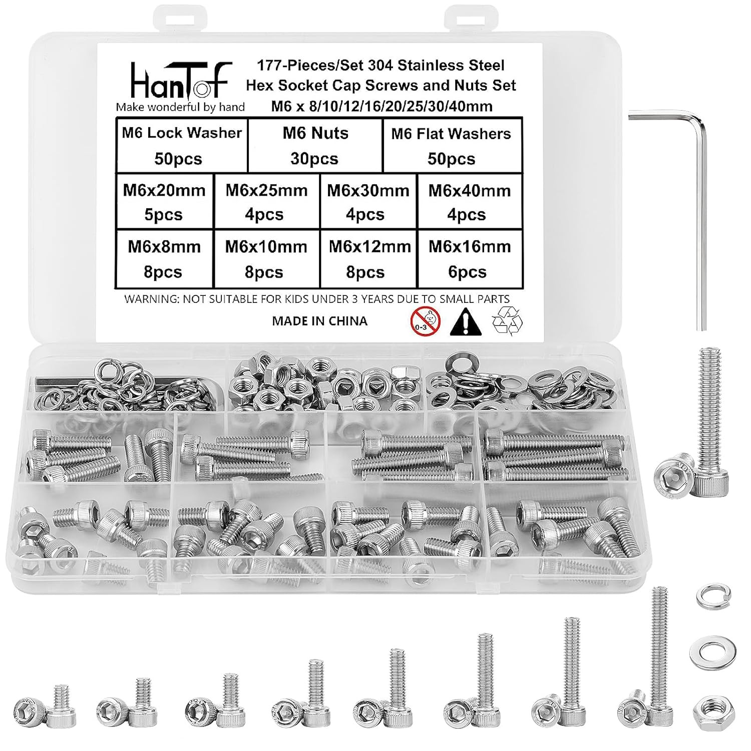 M3/4/5/6 Hex Socket Head Cap Screws Bolts Nuts & Washers Assortment Kit (6-40mm)