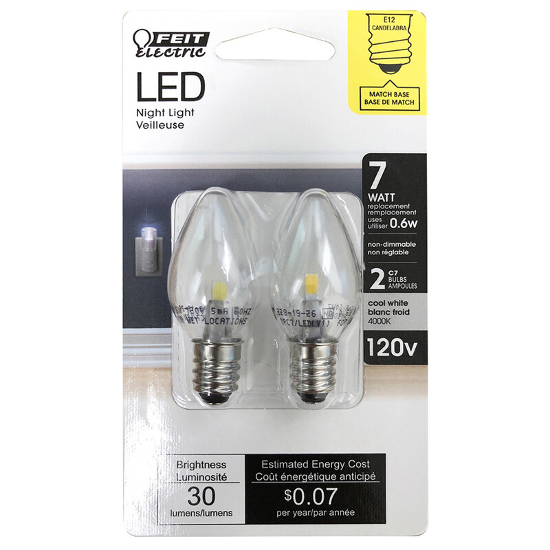 Feit Electric BPC7/LED 4000K 1W 120V E12 C7 White Incandescent Night Light Bulb