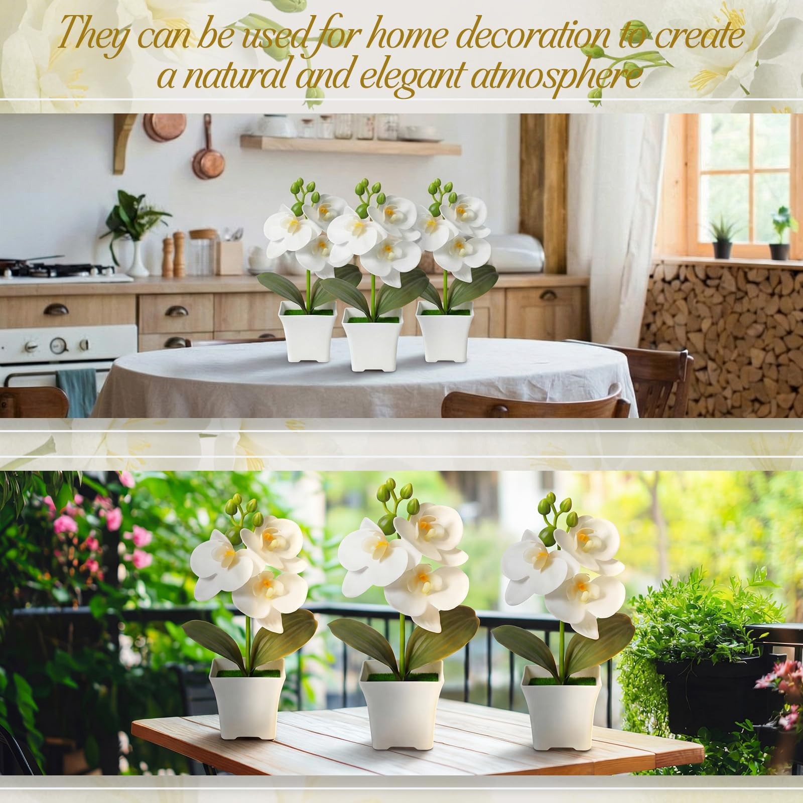 10 PCS 7.48 Inch Artificial White Orchid Potted Flowers Table Centerpiece Pot