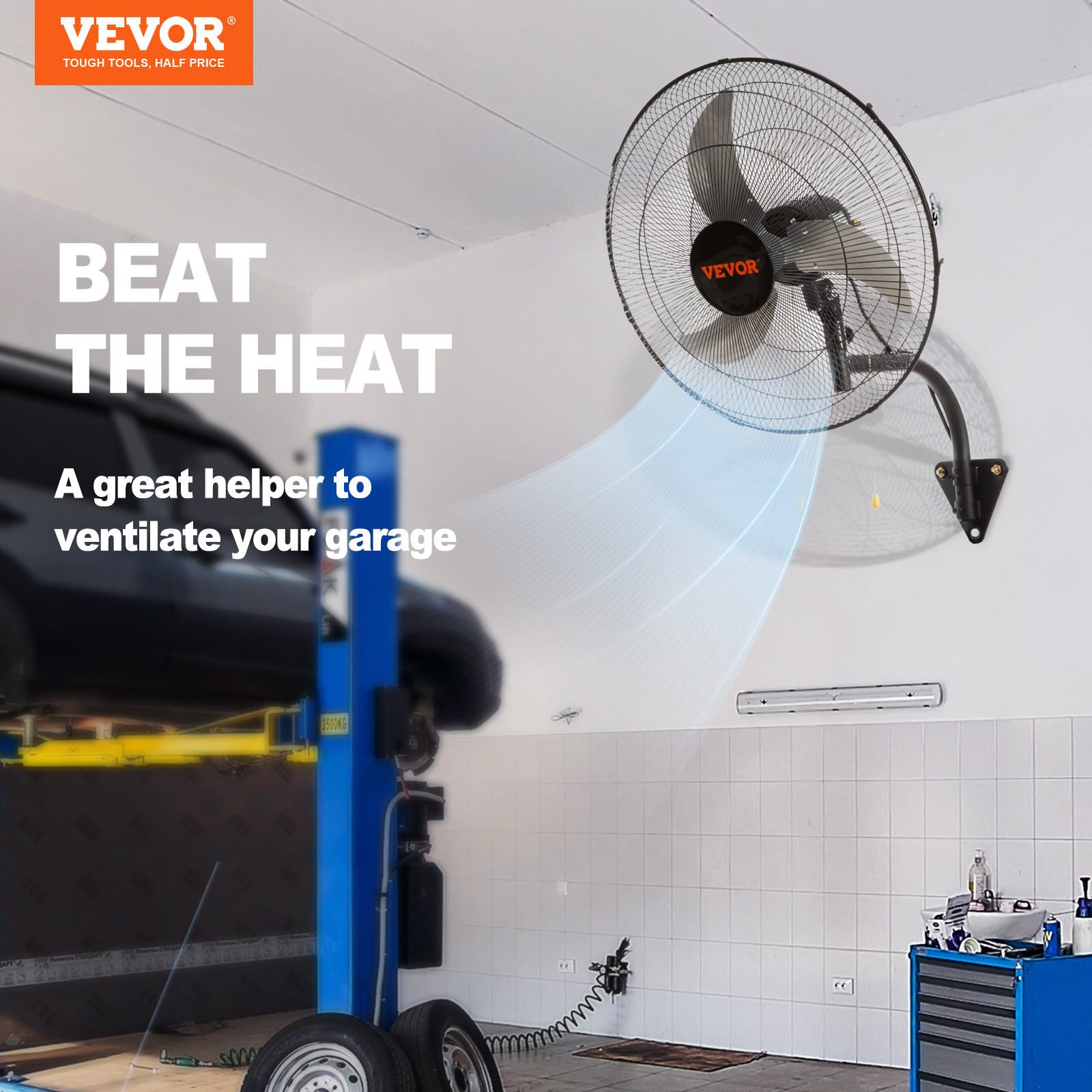 VEVOR Industrial Wall Mount Fan Oscillating Metal Fan 17.5” 3 Speed Ventilation