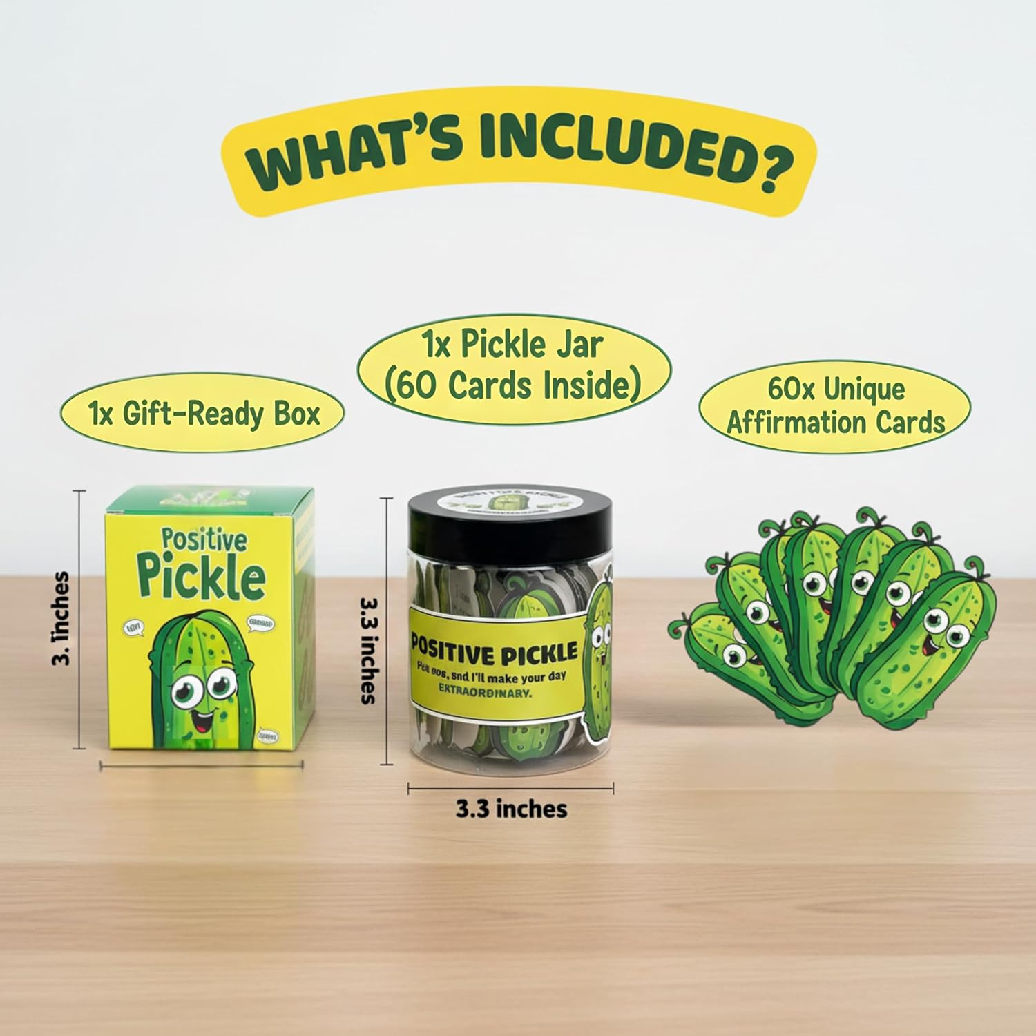 60 Positive Pickle Cards Jar, Birthday Gifts for Women, Teens, Adults, Back to S