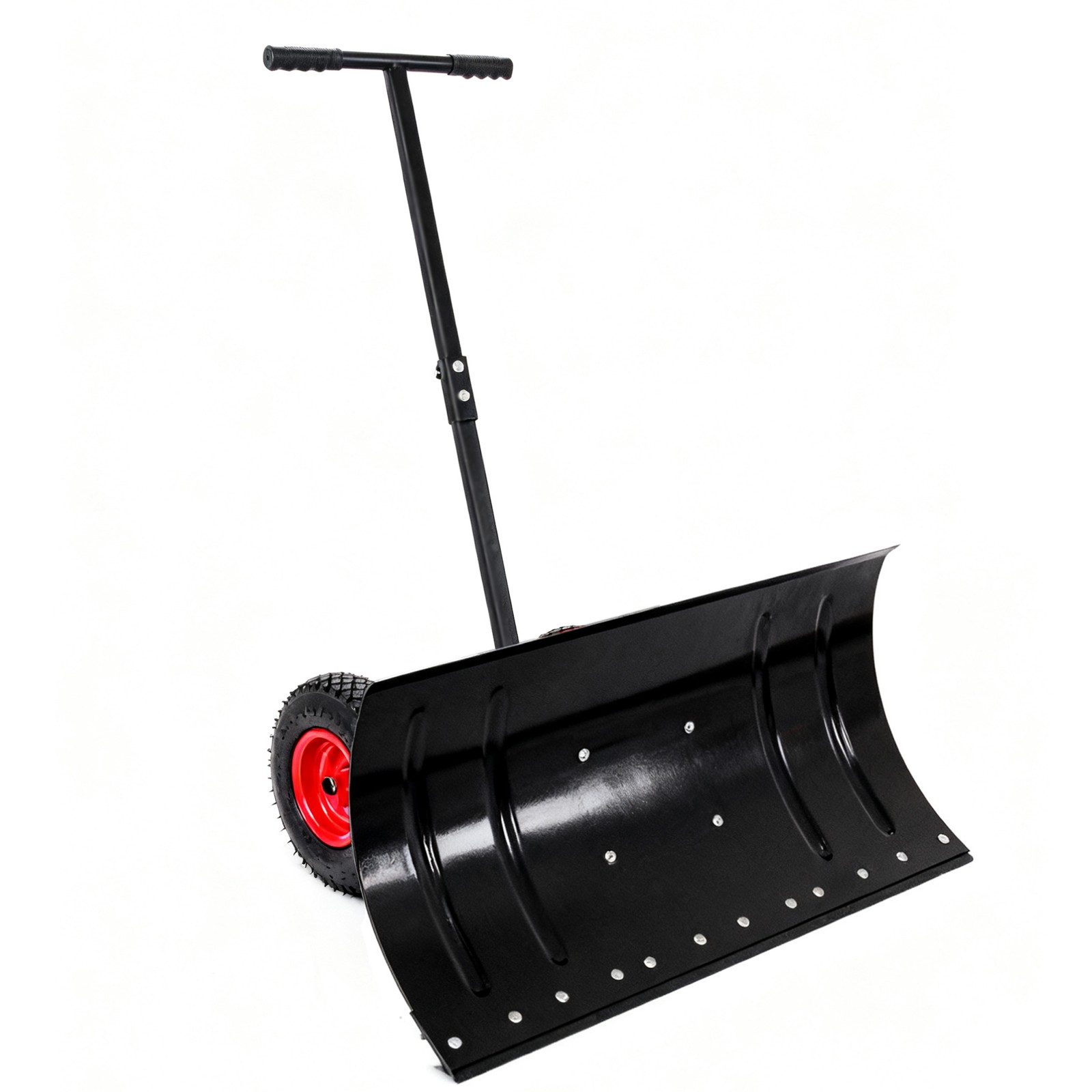 Snow Shovel Pusher w/ Adjustable Handle & Wheels for Driveway Snow Removal New