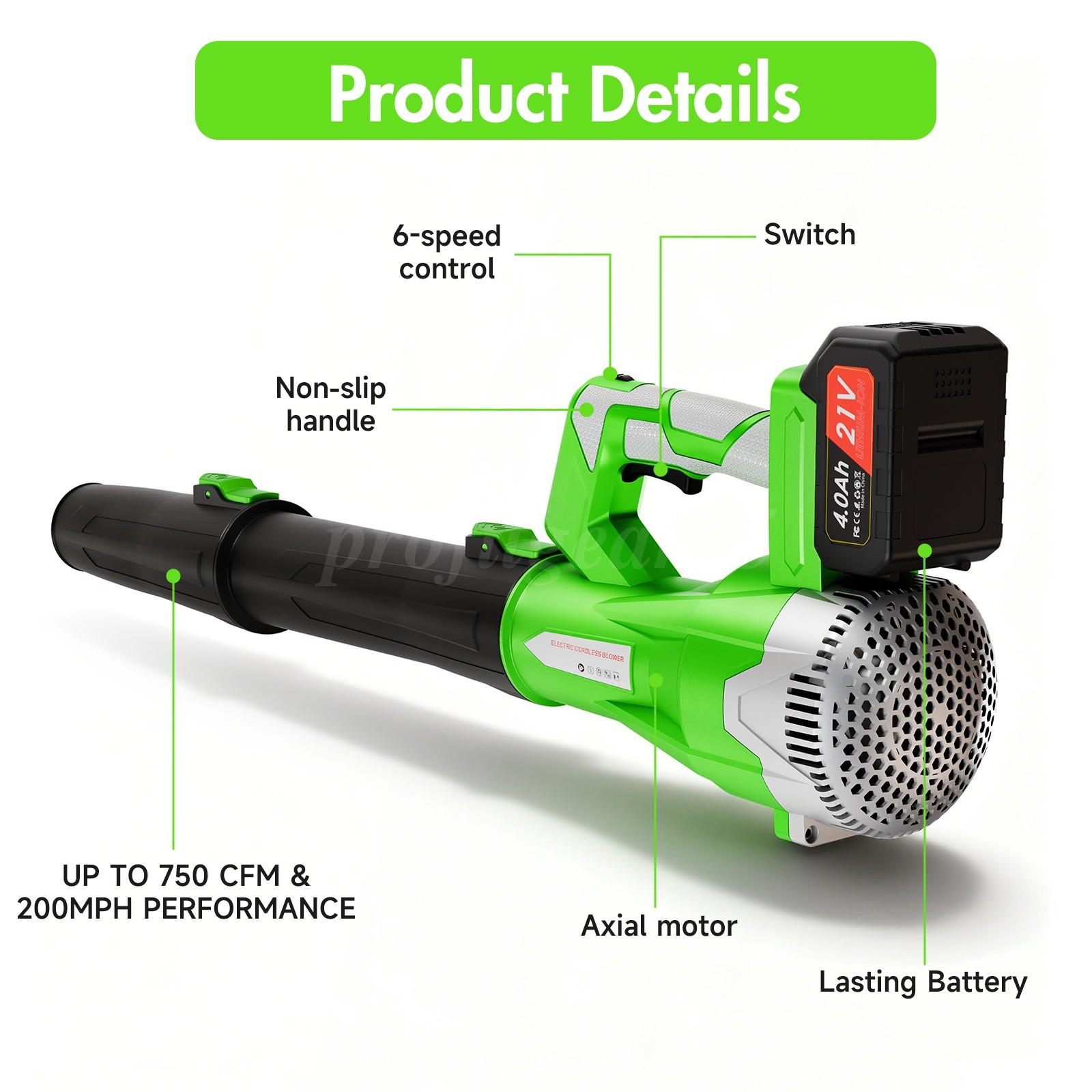 Cordless Leaf Blower 650CFM/150MPH & 6 Speed Levels Electric w/2 Batteries 4.0Ah