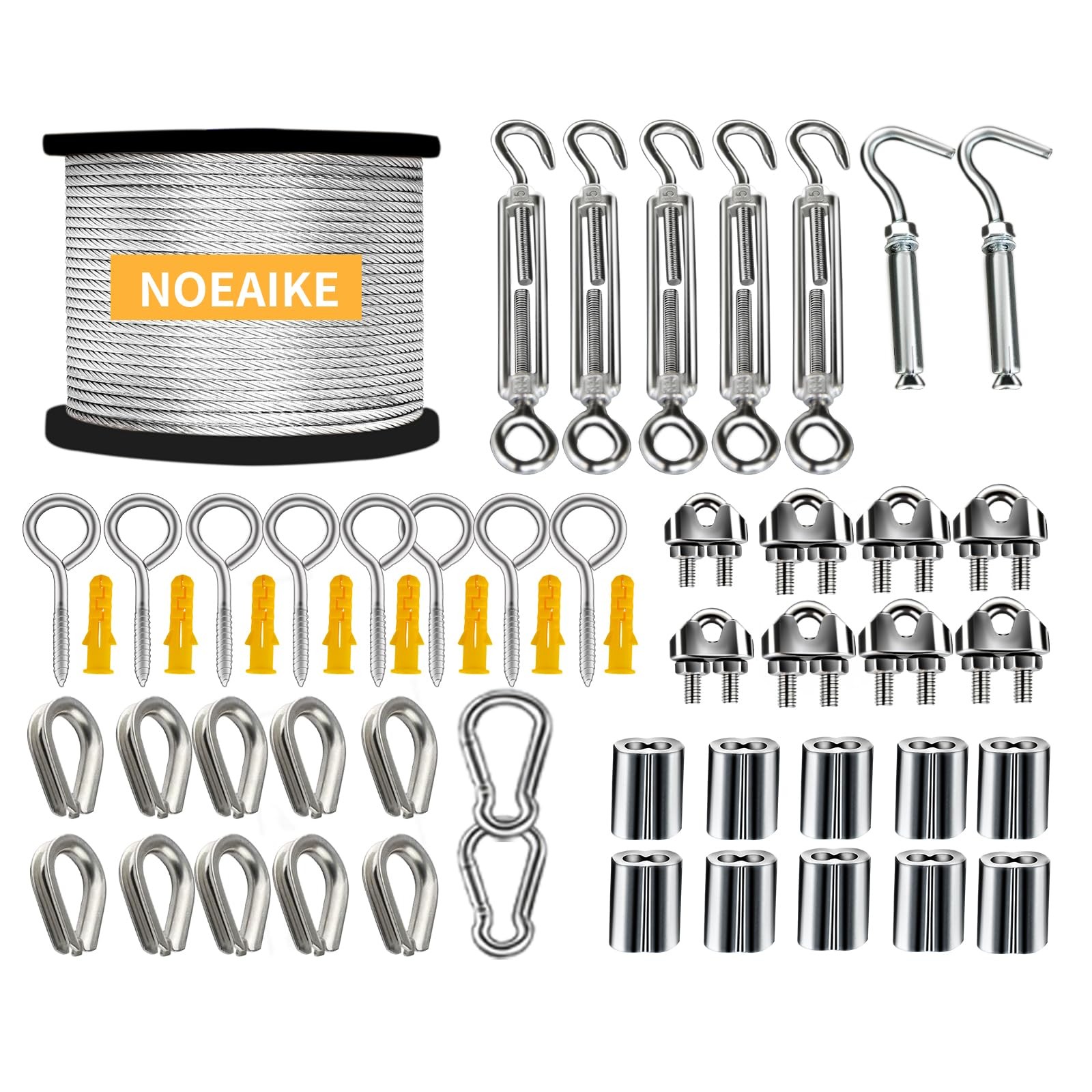 NOEAIKE Wire Rope Kit,165FT 1/8″ Vinyl Coated Stainless Steel 165 feet, black