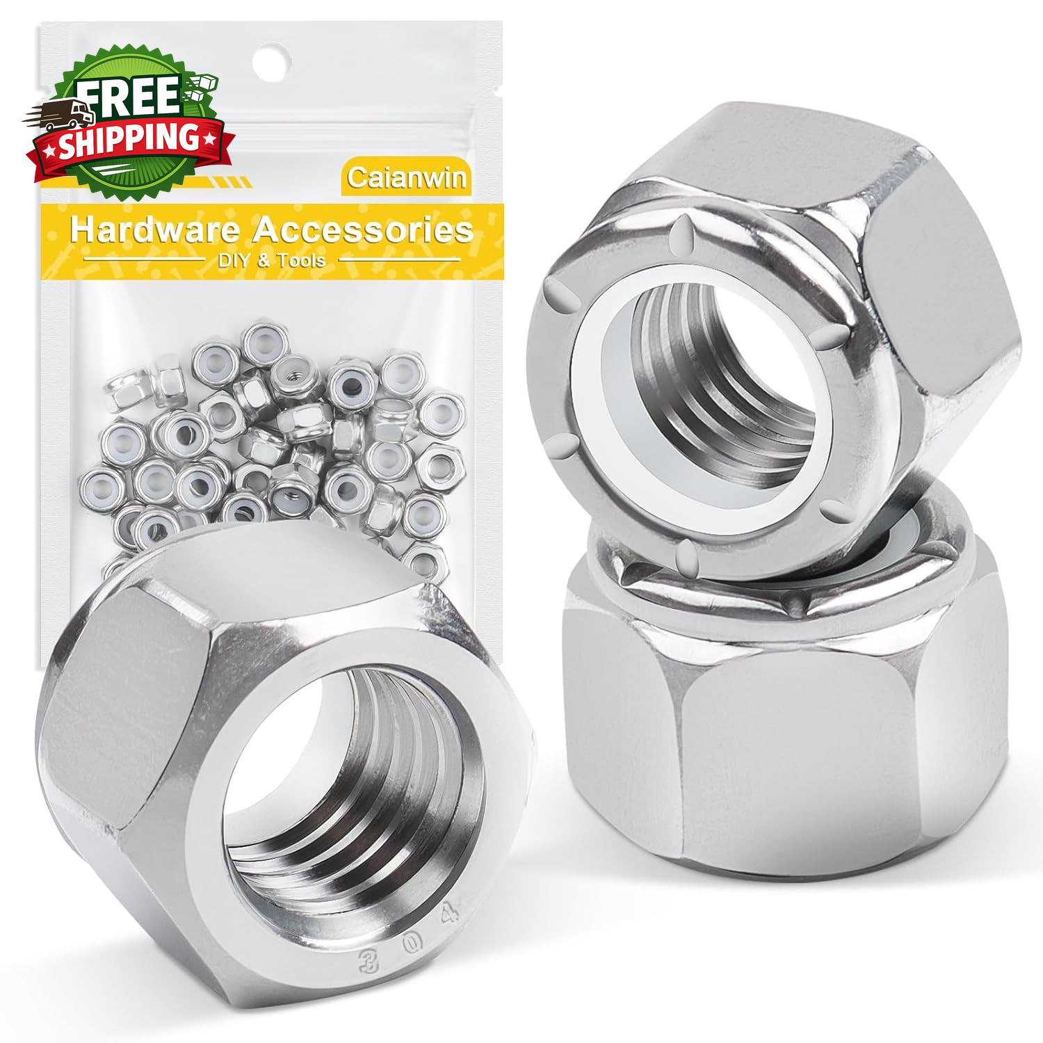 100Pcs 10 24 Nylon Insert Hex Lock Nuts A2 304 Stainless Steel Self Locking