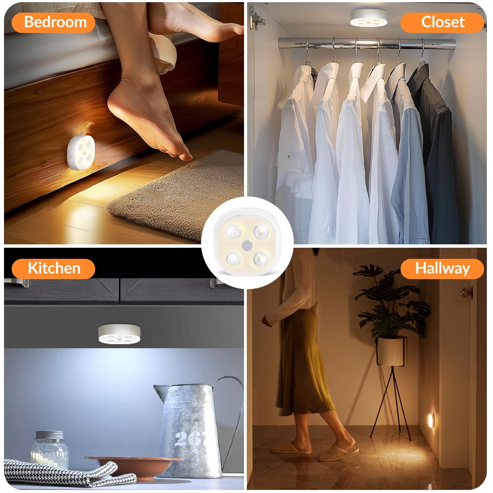 Under Cabinet Lighting, 1500mAh Rechargeable Motion Sensor Puck Lights with R…