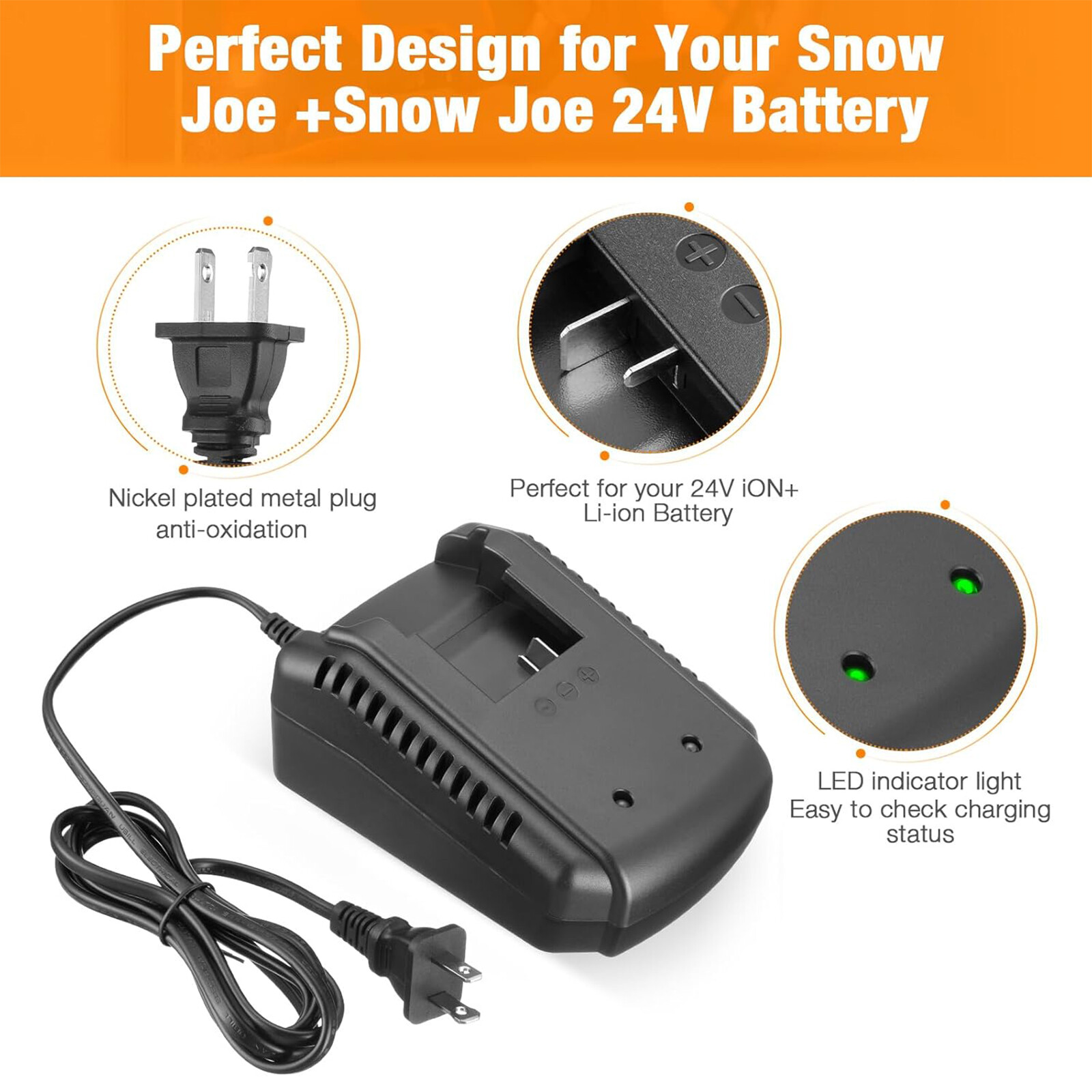 6.0Ah 24V Battery Compatible with Sun Joe+Snow Joe 24VBAT-LTE/LTW with Charger