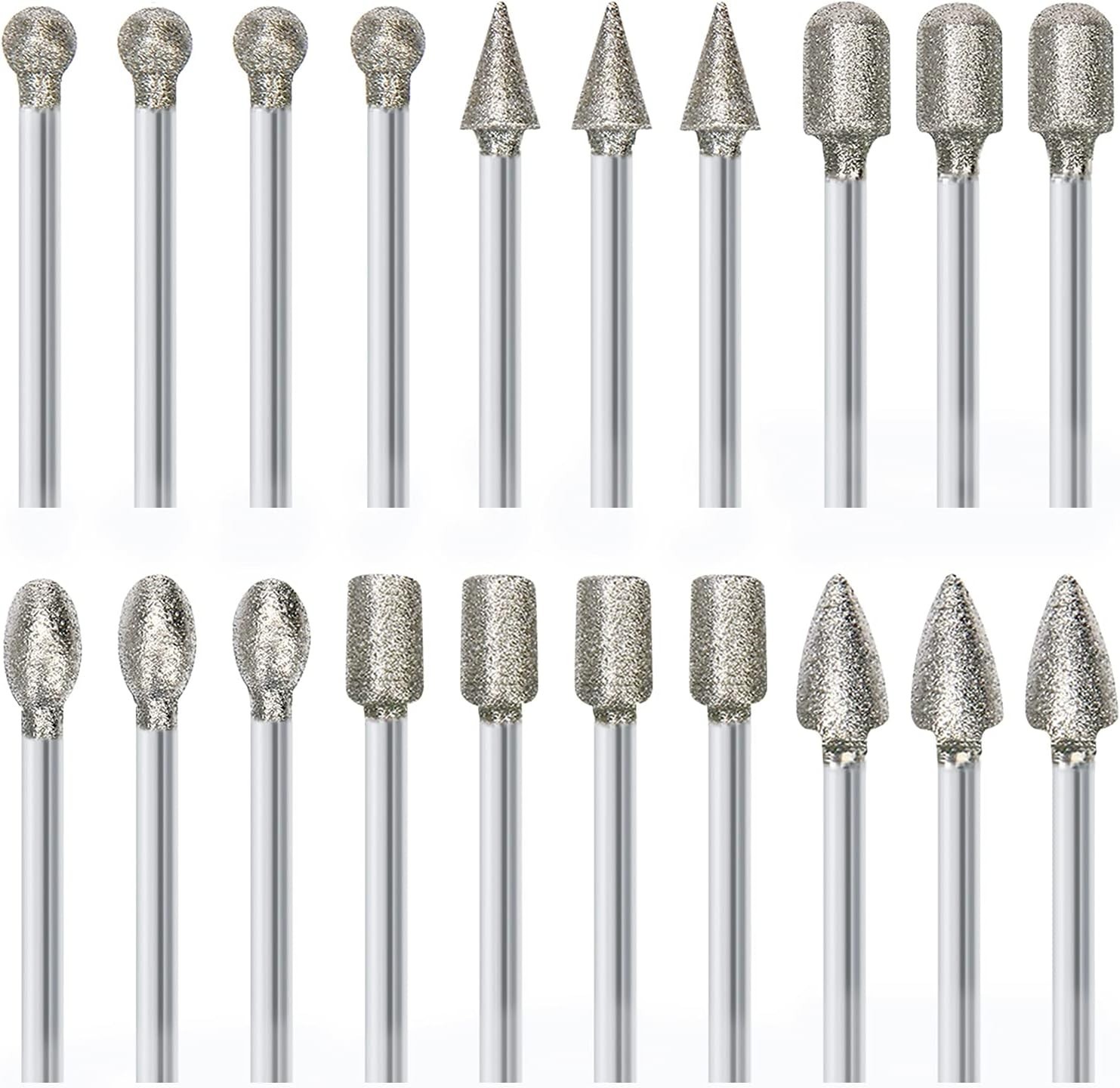 20-Piece Diamond Burr Set for Precision Engraving & Polishing – 1/8 Inch Shank