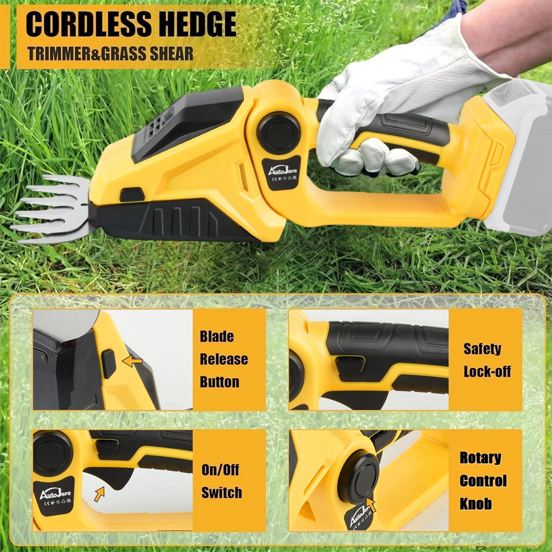 2-in-1 Cordless Hedge Shrubbery Trimmer Grass Shear For DeWALT 20V MAX Battery