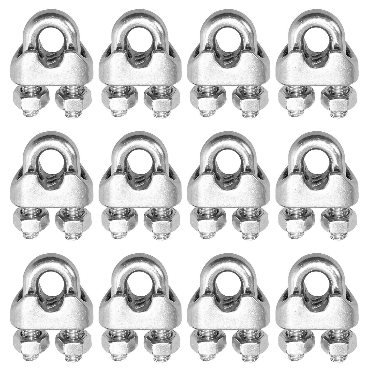 1/4 Inch 6mm Wire Rope Clamps Clip 304 Stainless Steel Cable Clip Fastener 12…
