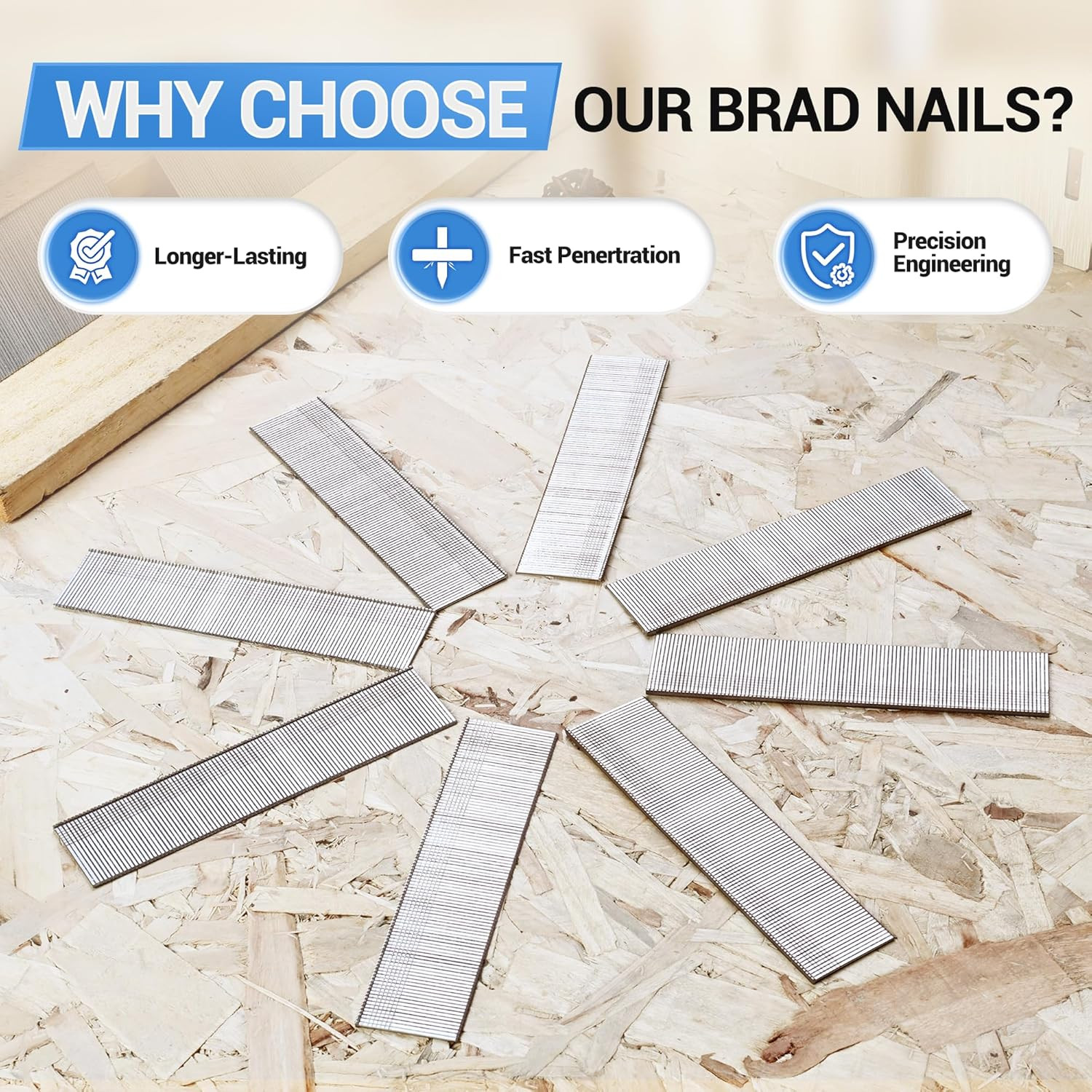 Meite 18 Gauge Stainless Steel Brad Nails, 2 Inch 18GA Brad Nails, 304 Stainless