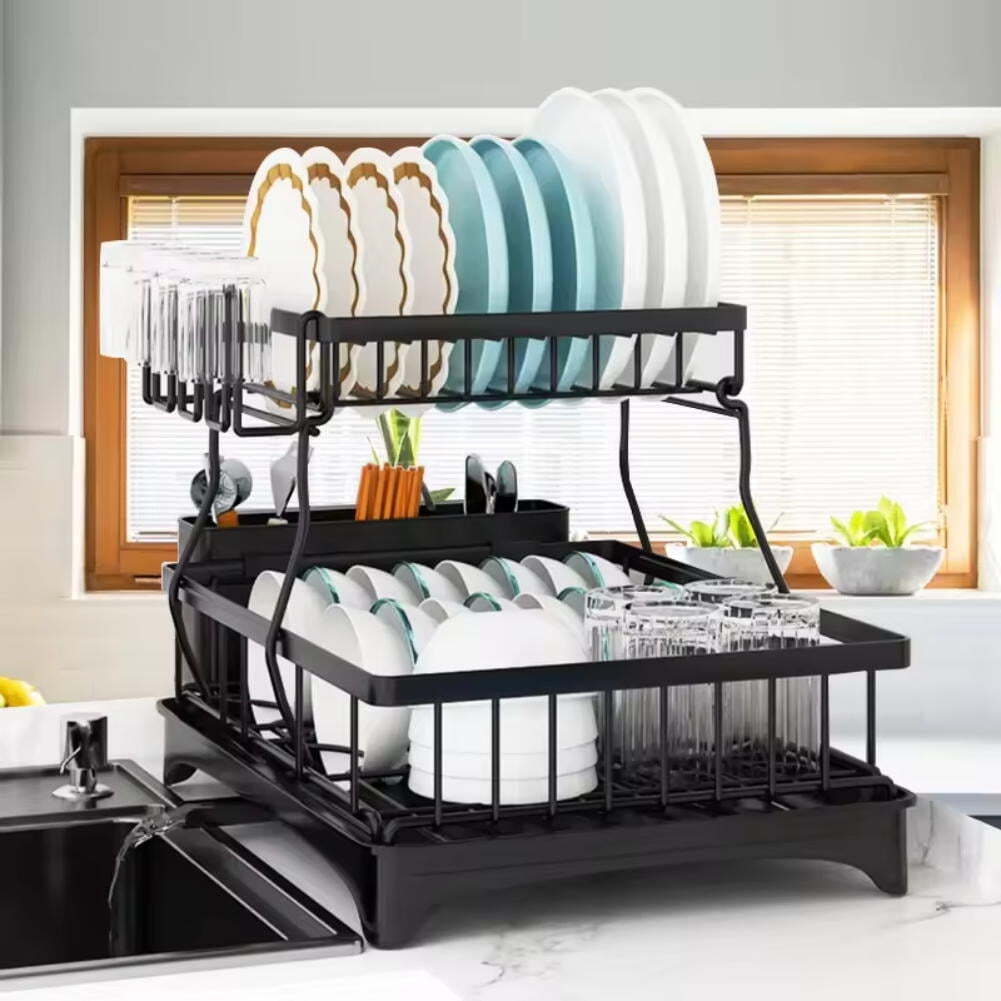 2 Tier Over Sink Dish Drying Rack Stainless Steel Kitchen Dish Drainer organizer