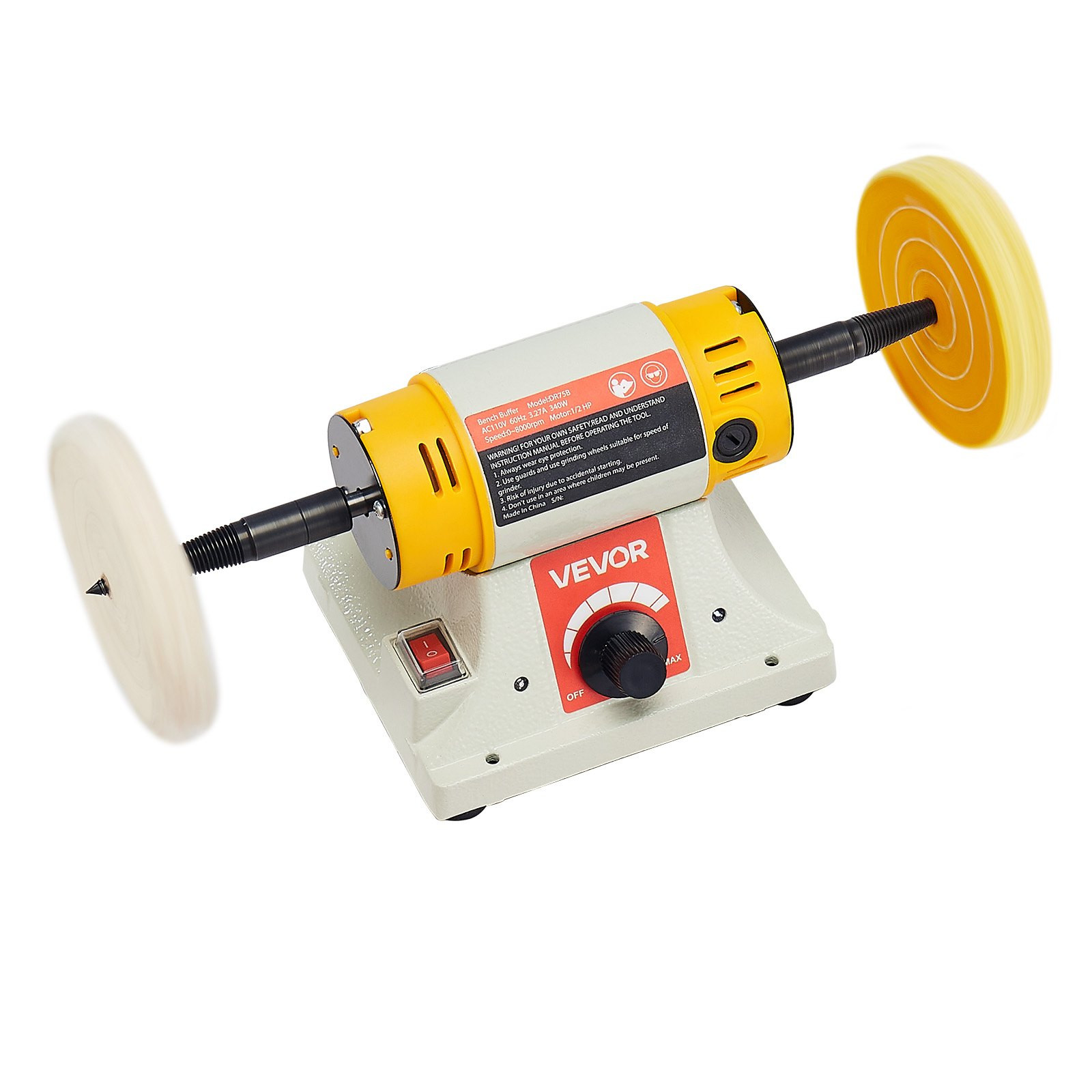 VEVOR Bench Buffer Polisher, 1/2HP Polishing and Buffing Machine, 0 to 8000RPM B