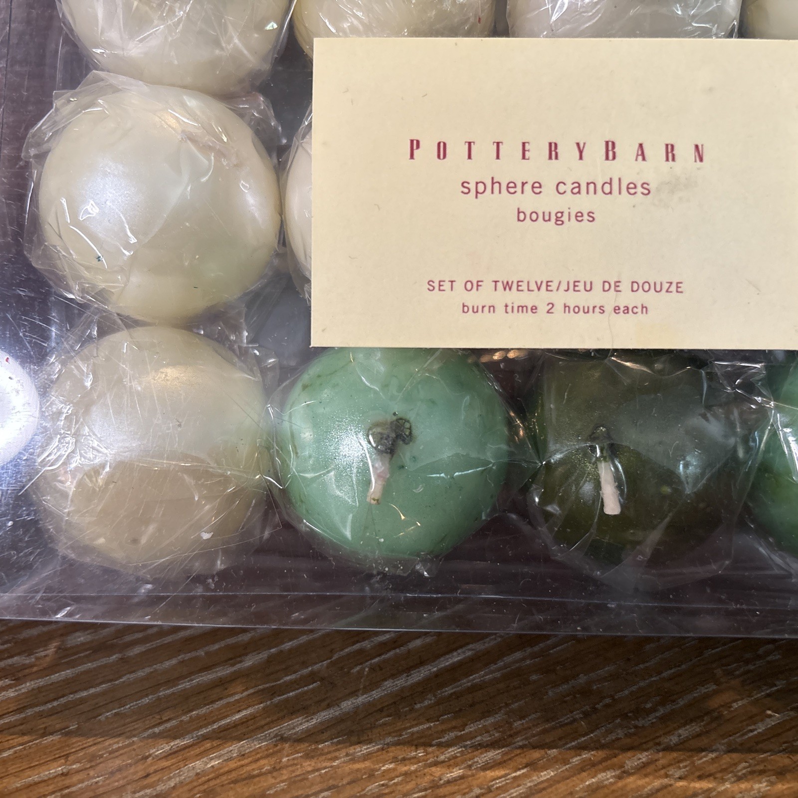 Pottery Barn Green/Ivory Sphere Candles 1.5” Round 2 Hr Burn Time Each (Bin 1)