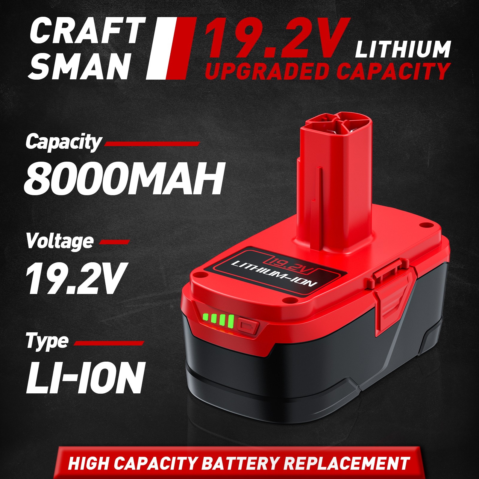 1-2Pack 8.0Ah for Craftsman 19.2V Lithium Battery C3 DieHard 11375 6.0Ah/Charger