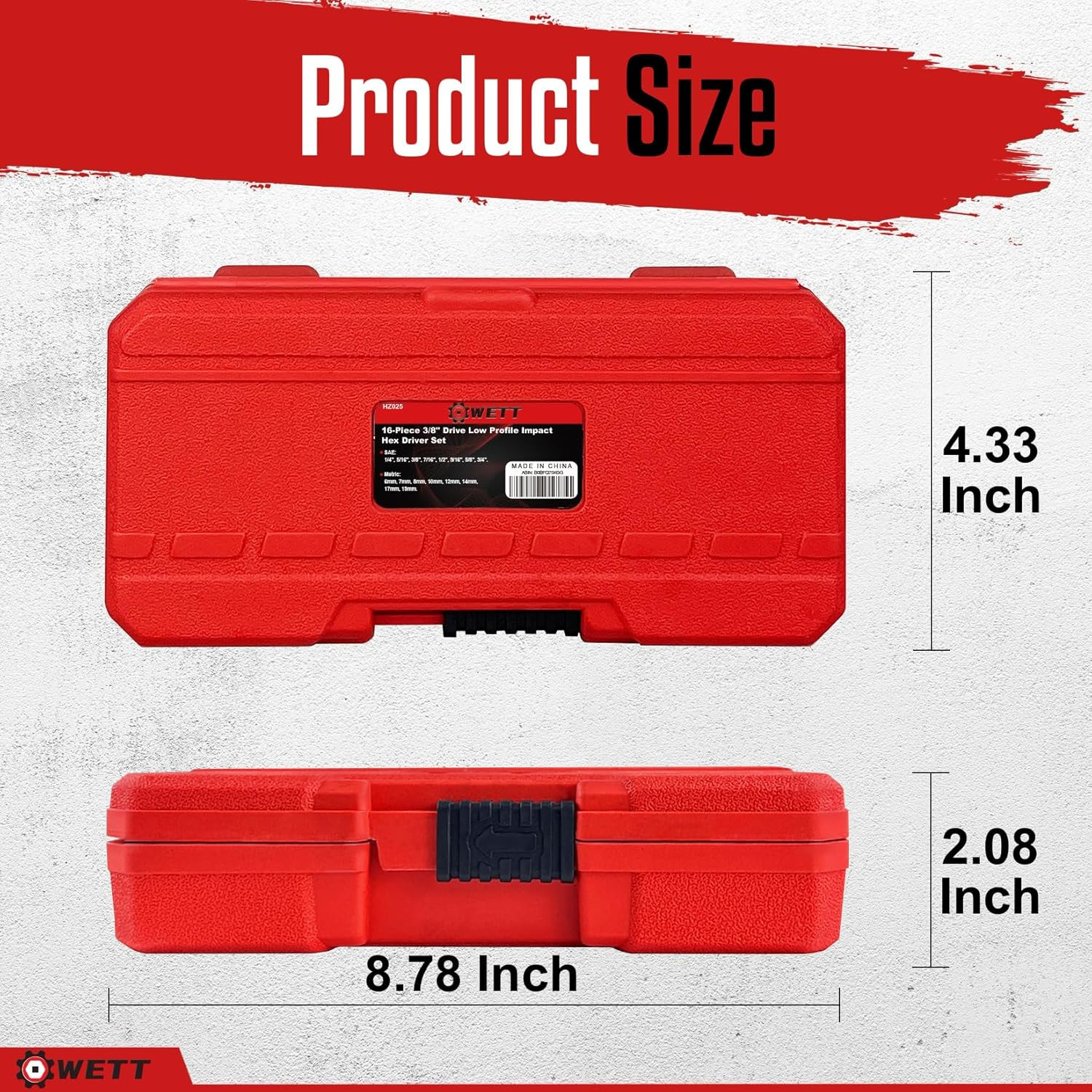 3/8-Inch Drive Low Profile Impact Hex Driver Set, 16-Piece Stubby Hex Bit Socket