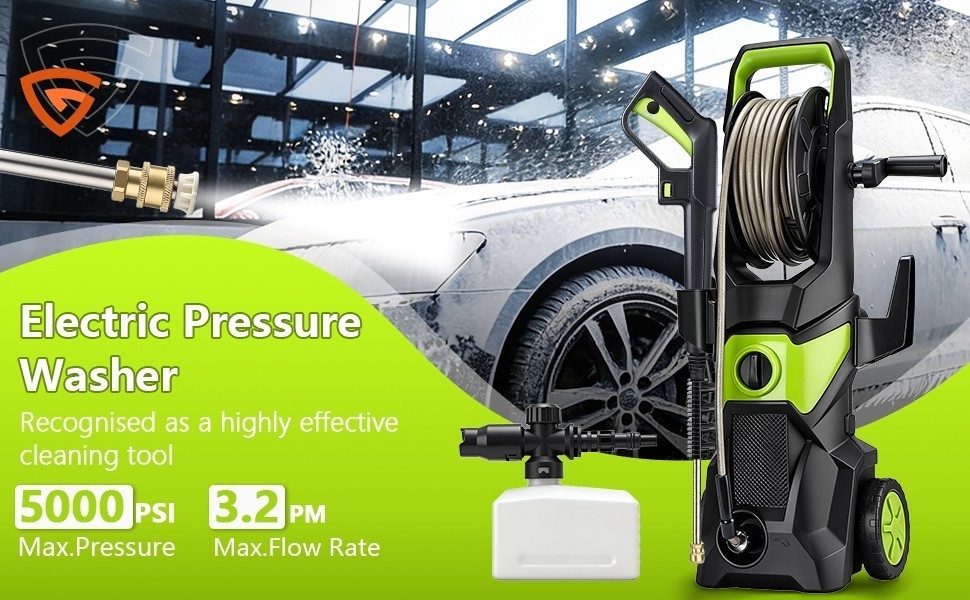 Electric High Pressure Washer 5000PSI 3.2GPM Power Washer With Hose Reel Portabl