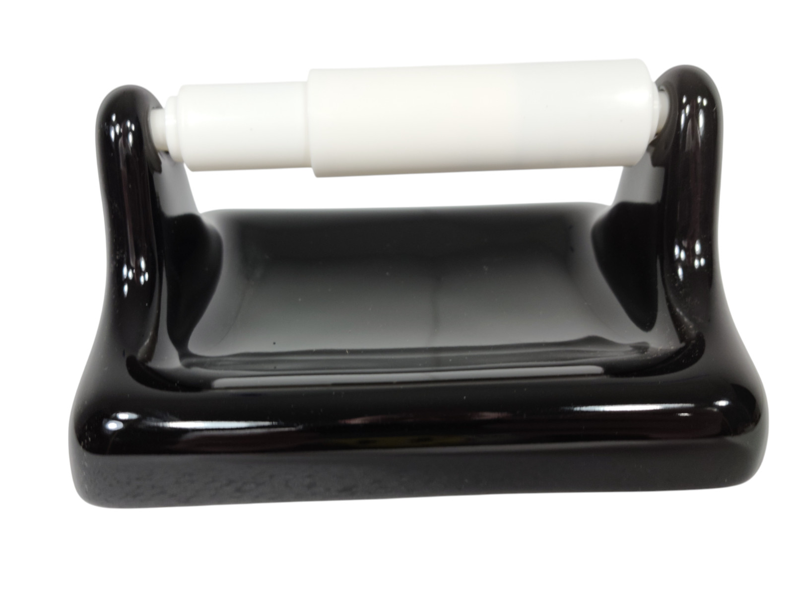 Black Ceramic TP Holder Toilet Paper Porcelain Mid Century Modern Vintage Retro