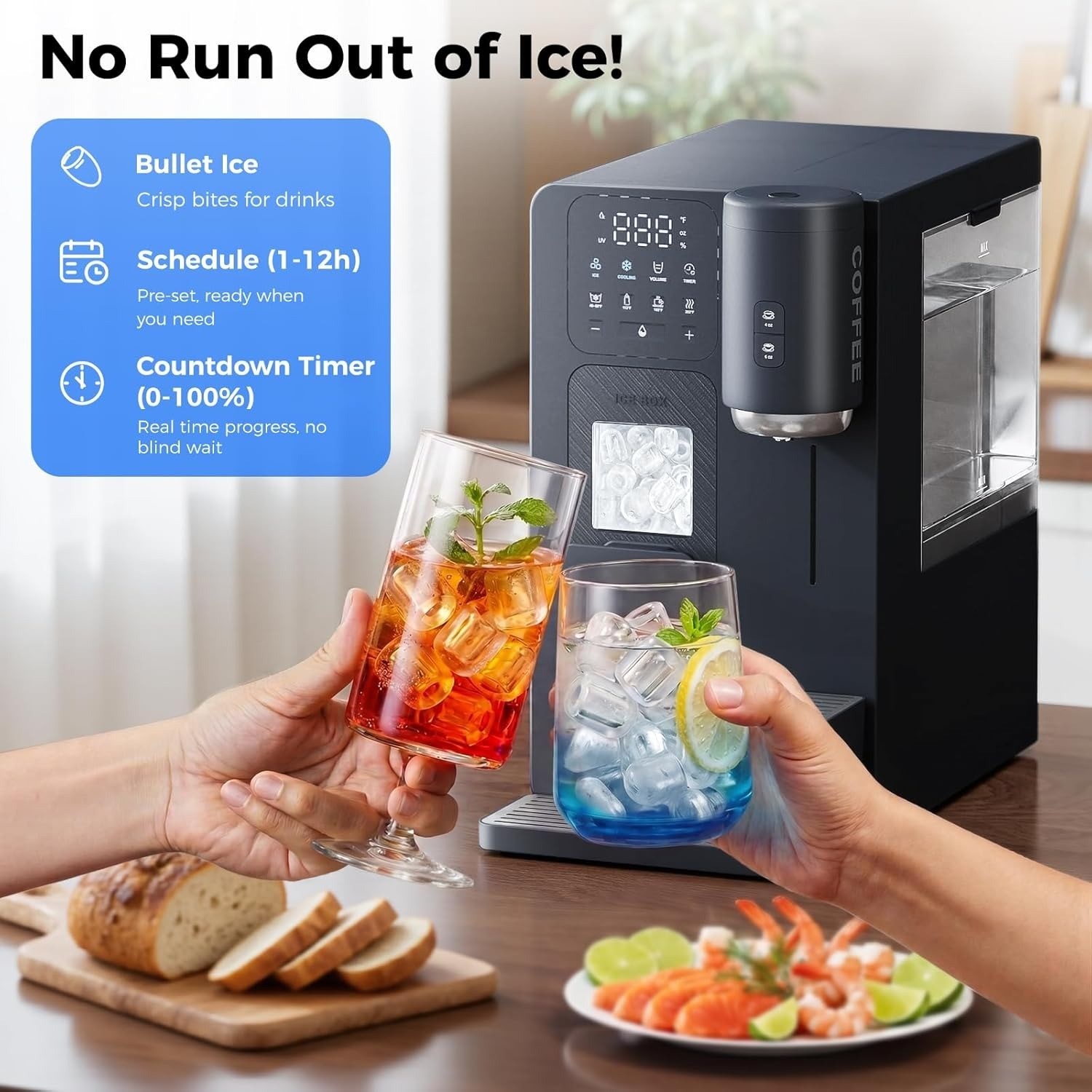 3-in-1 Water Dispenser with Ice Maker – Coffee Maker Countertop Bullet Ice Maker