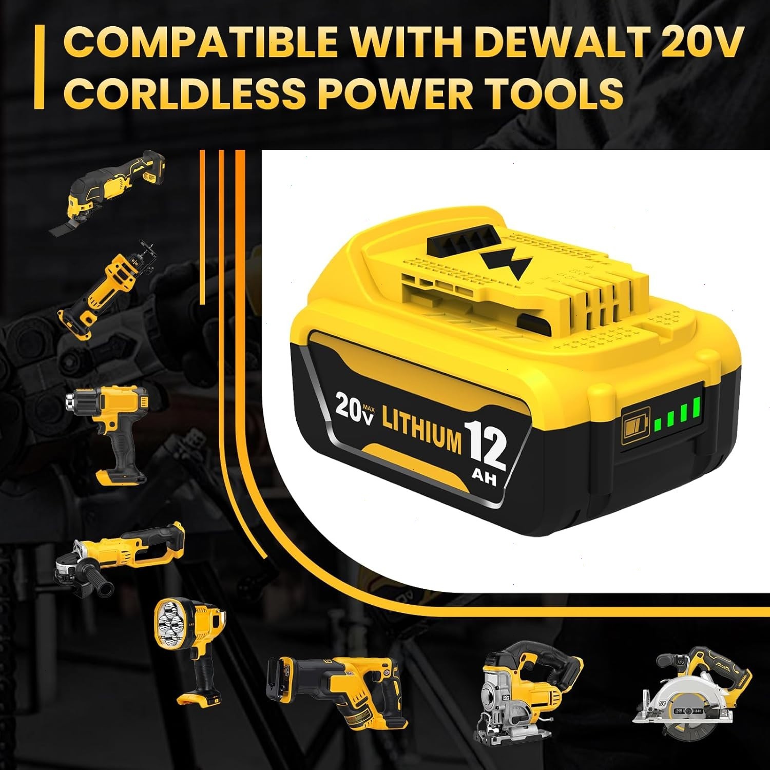 2Pack 12.0AH replace For DeWalt 20V 20 Volt Max Lithium Battery DCB206 DCB205-2