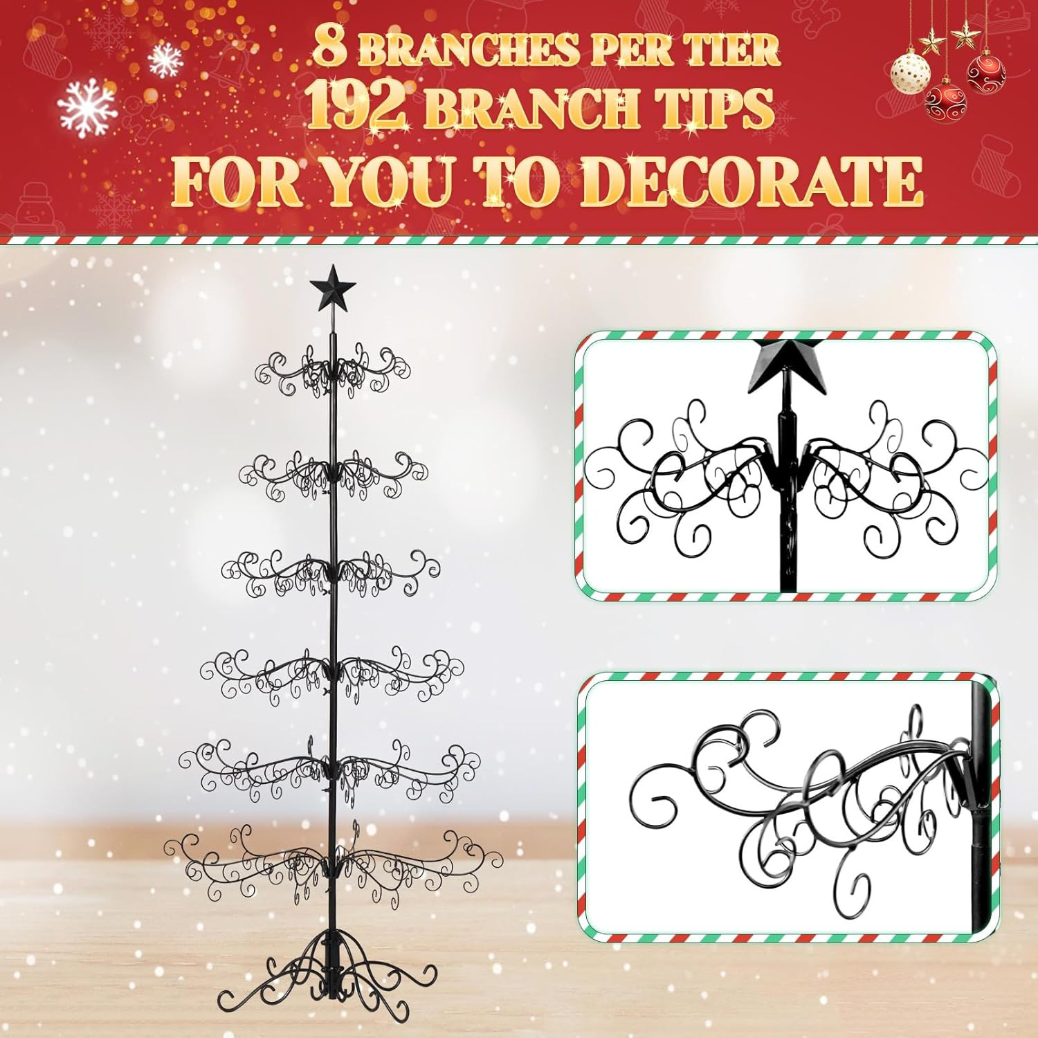 6 ft Wrought Iron Ornament Display Christmas Tree with Base Indoor Outdoor Decor