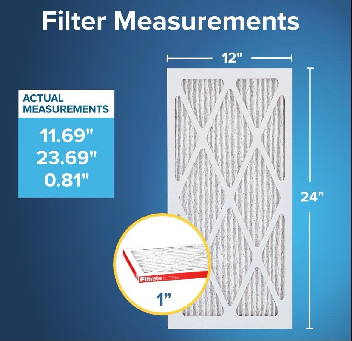 12x24x1 AC Furnace Air Filter MERV 11 – 3-Month Pack of 2