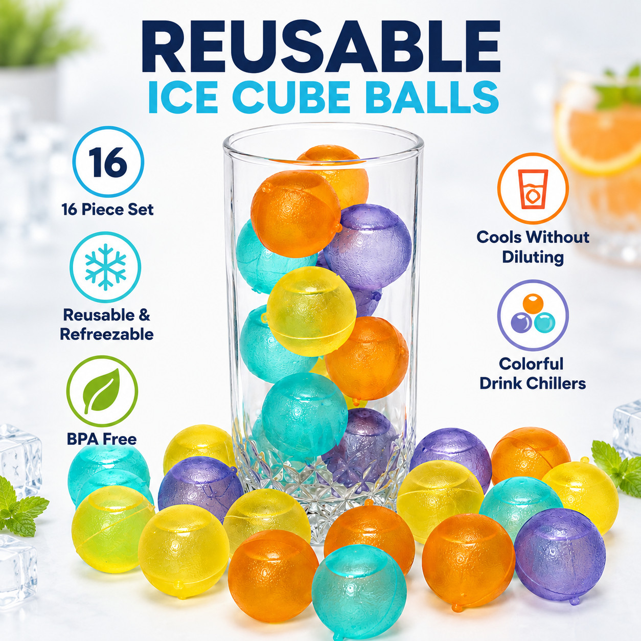 36 Piece Plastic Reusable Ice Cubes Coolers Refreeze Pool Party BPA FREE