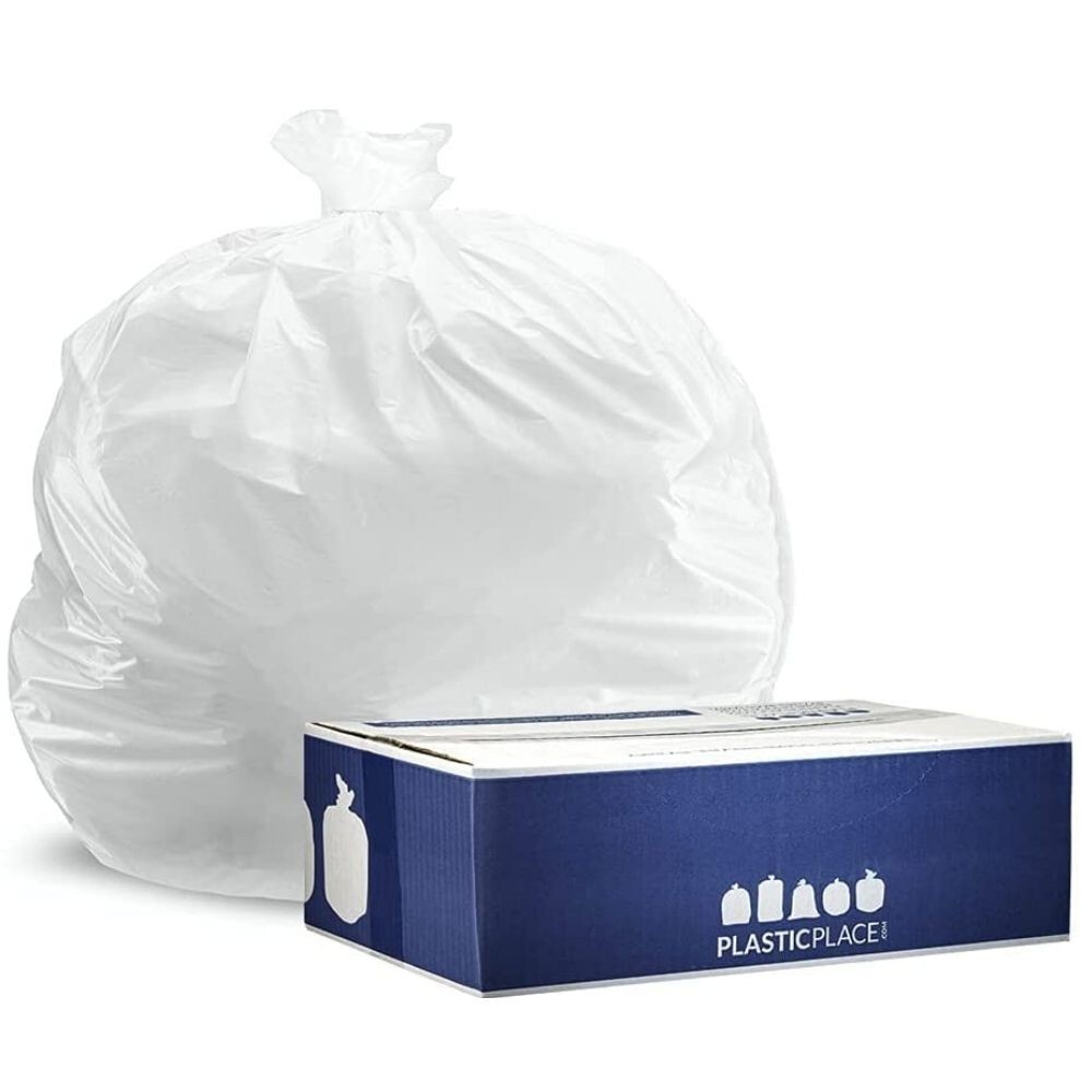 Plasticplace 12-16 Gallon Trash Bags – White, Case of 250 Garbage Bags