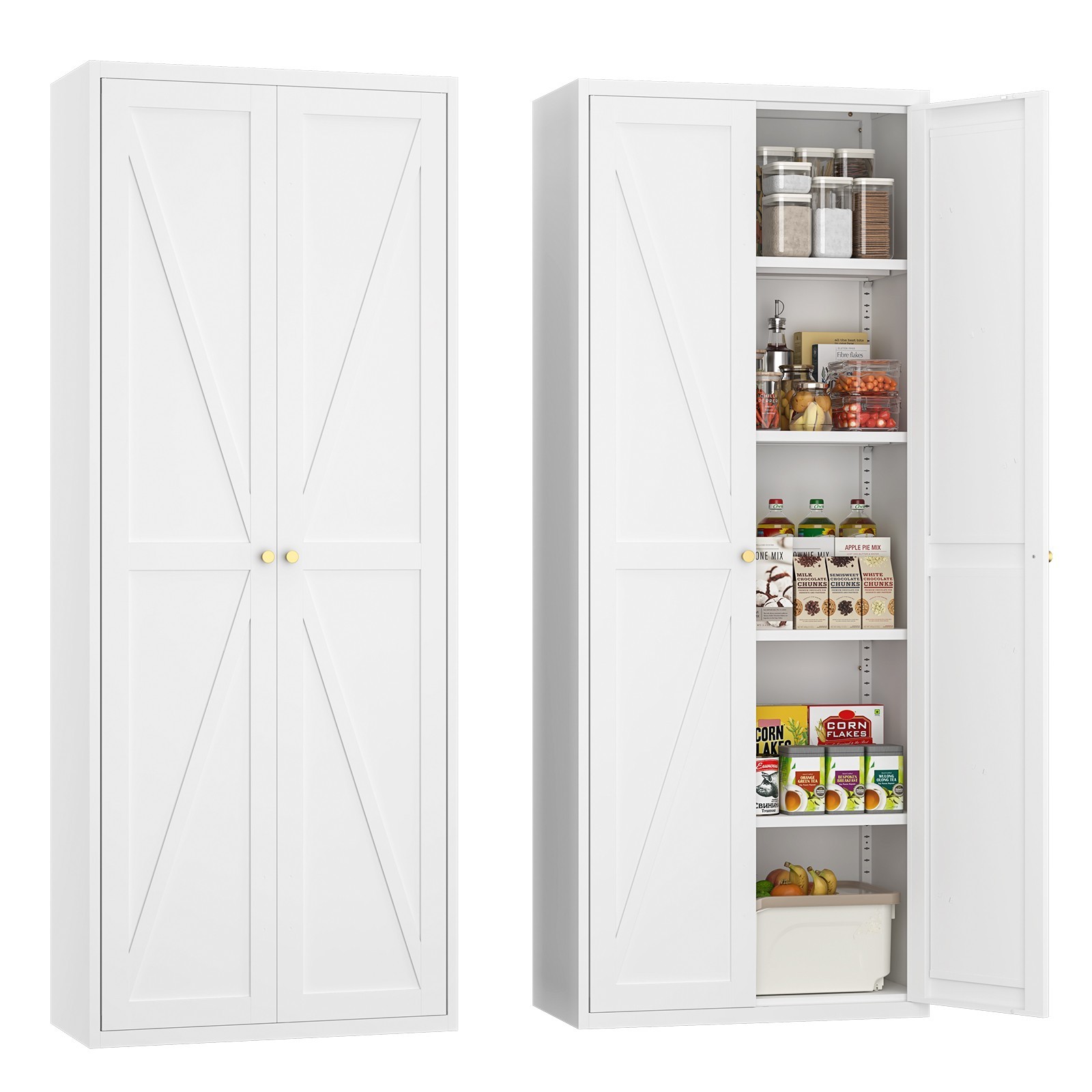 71″ Kitchen Pantry Storage Cabinet, Metal Storage Cabinet with Doors and Shelves