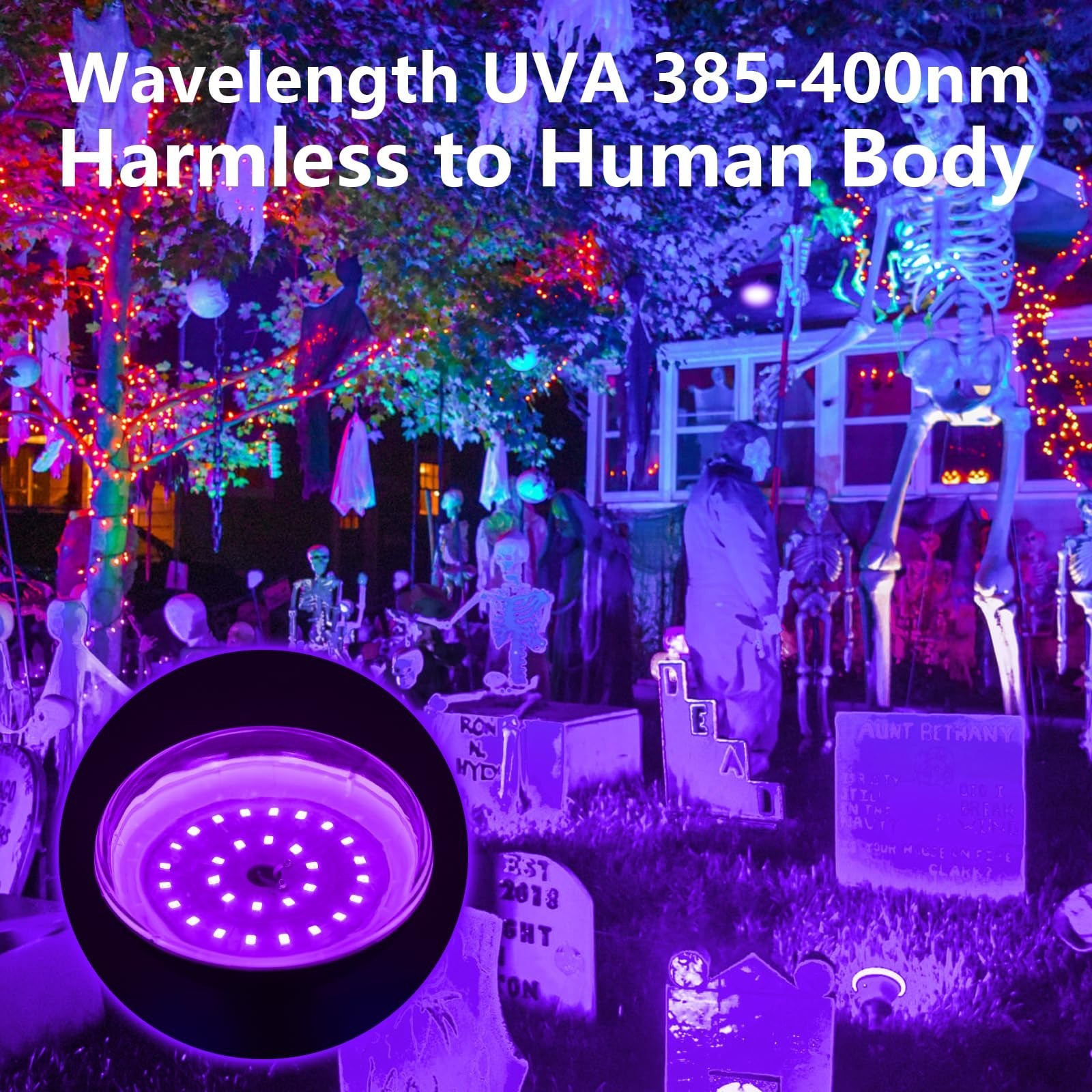 6 Pack Black Light Bulbs, 120W Equivalent E26 LED for Halloween Decor, Glow Part