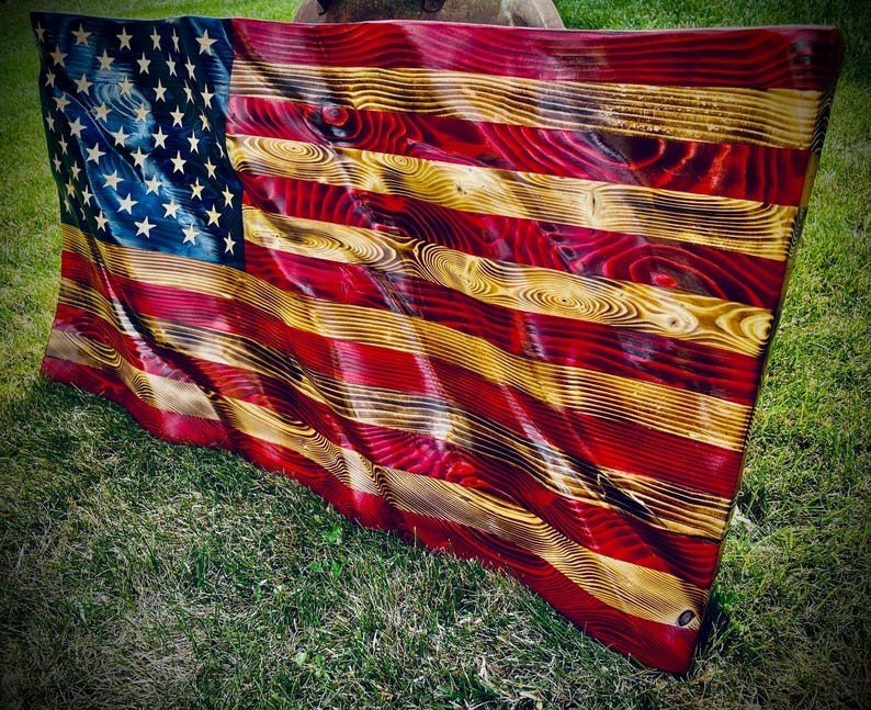 Rustic | American Handmade | Waving Wood American Flag Patriotic Wall Decor Gift