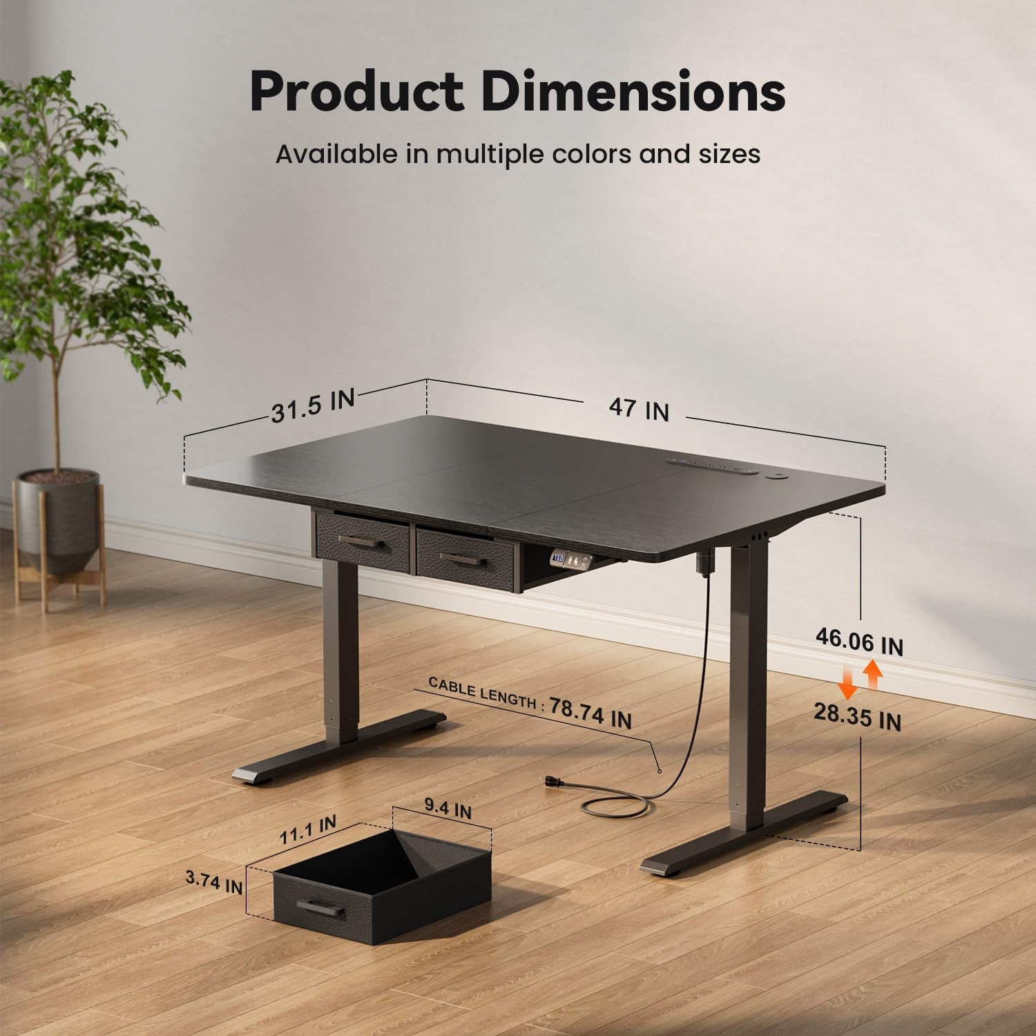 Electric Standing Desk with Drawers , Stand Up Desk with Outlet, Adjustable Desk