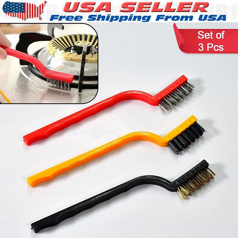 3Pcs Mini Wire Brush Brass Stainless Steel Nylon for Cleaning and Rust Removing