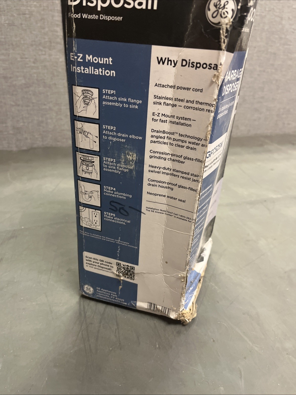 GE 1/2 Horsepower Continuous Feed GarbageDisposerCorded Disposal GFC525N BAD BOX