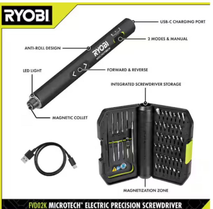 RYOBI MICROTECH Electric Precision Screwdriver Kit FVF02K – * NEW & SEALED *