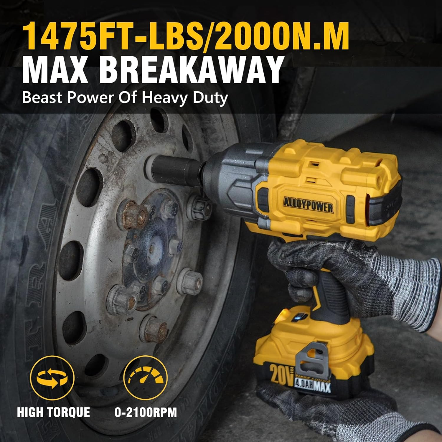 ALLOYPOWER Cordless Brushless Impact Wrench, 1475 Ft-Lbs (2000N.M), 1/2 High Tor
