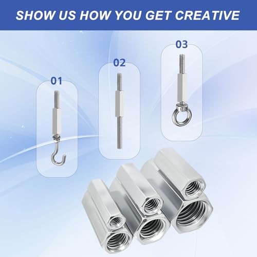 Hex Coupling Nuts, M4 x 0.7-Pitch 12mm/0.47″ Length Metric M4-0.7 x 12mm 5
